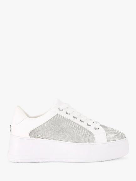 Carvela Jive Platform Lace Up Trainers, White/Silver, White/Silver