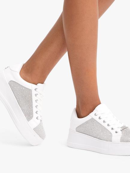 Carvela Jive Platform Lace Up Trainers, White/Silver - view 2, White/Silver