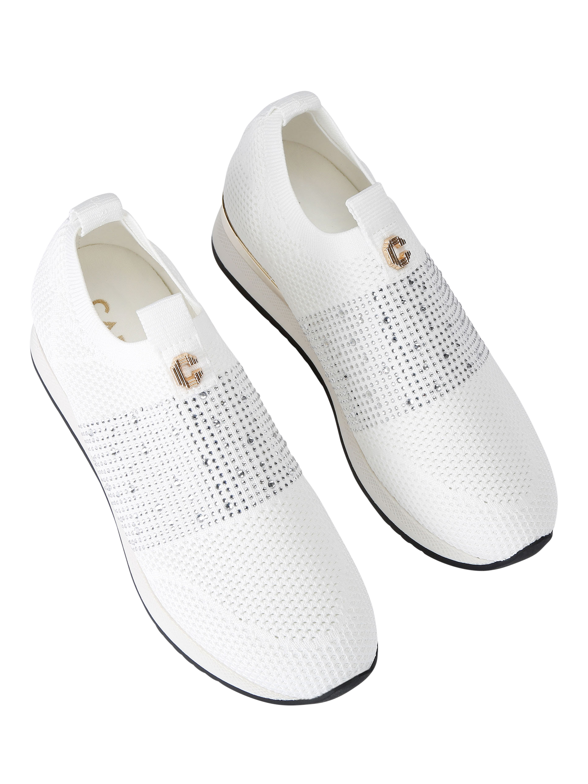 Carvela Janeiro 2 Knitted Embellished Slip On Trainers, White, 3