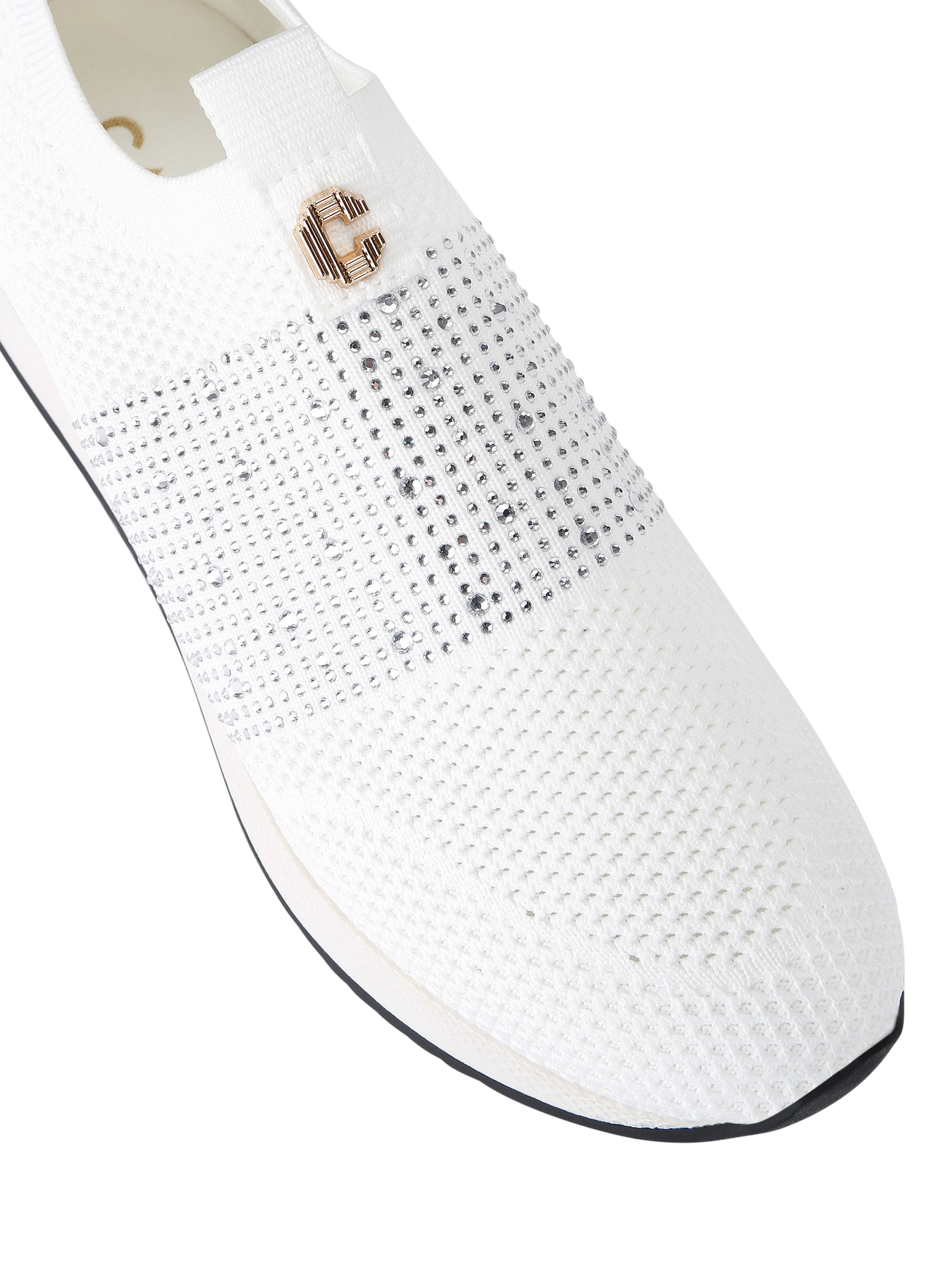 Product image 4 of 5, which shows Carvela Janeiro 2 Knitted Embellished Slip On Trainers, White, 3