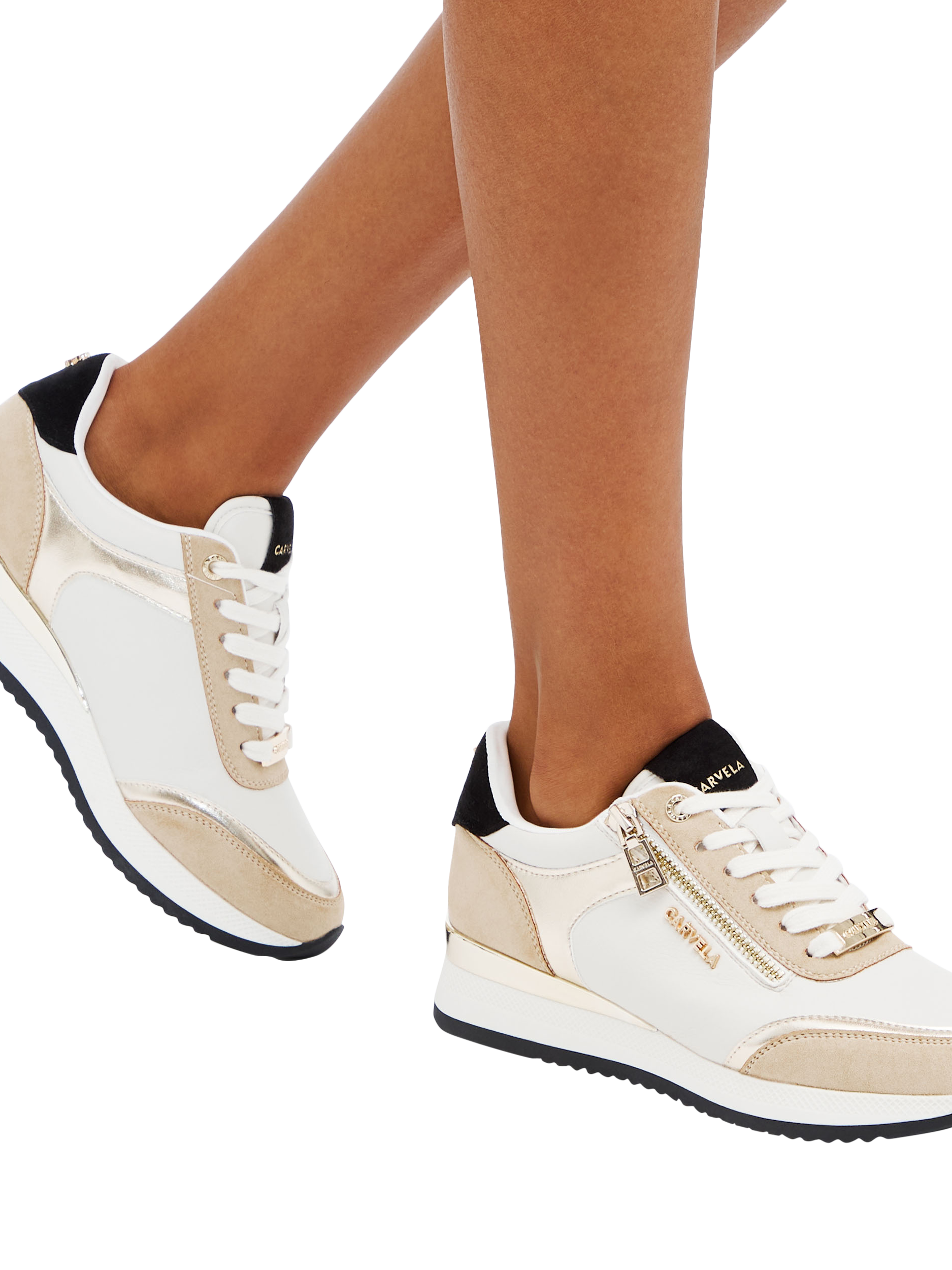 Product image 2 of 5, which shows Carvela Janeiro Zip Detail Colourblock Trainers, Taupe/Multi, 3