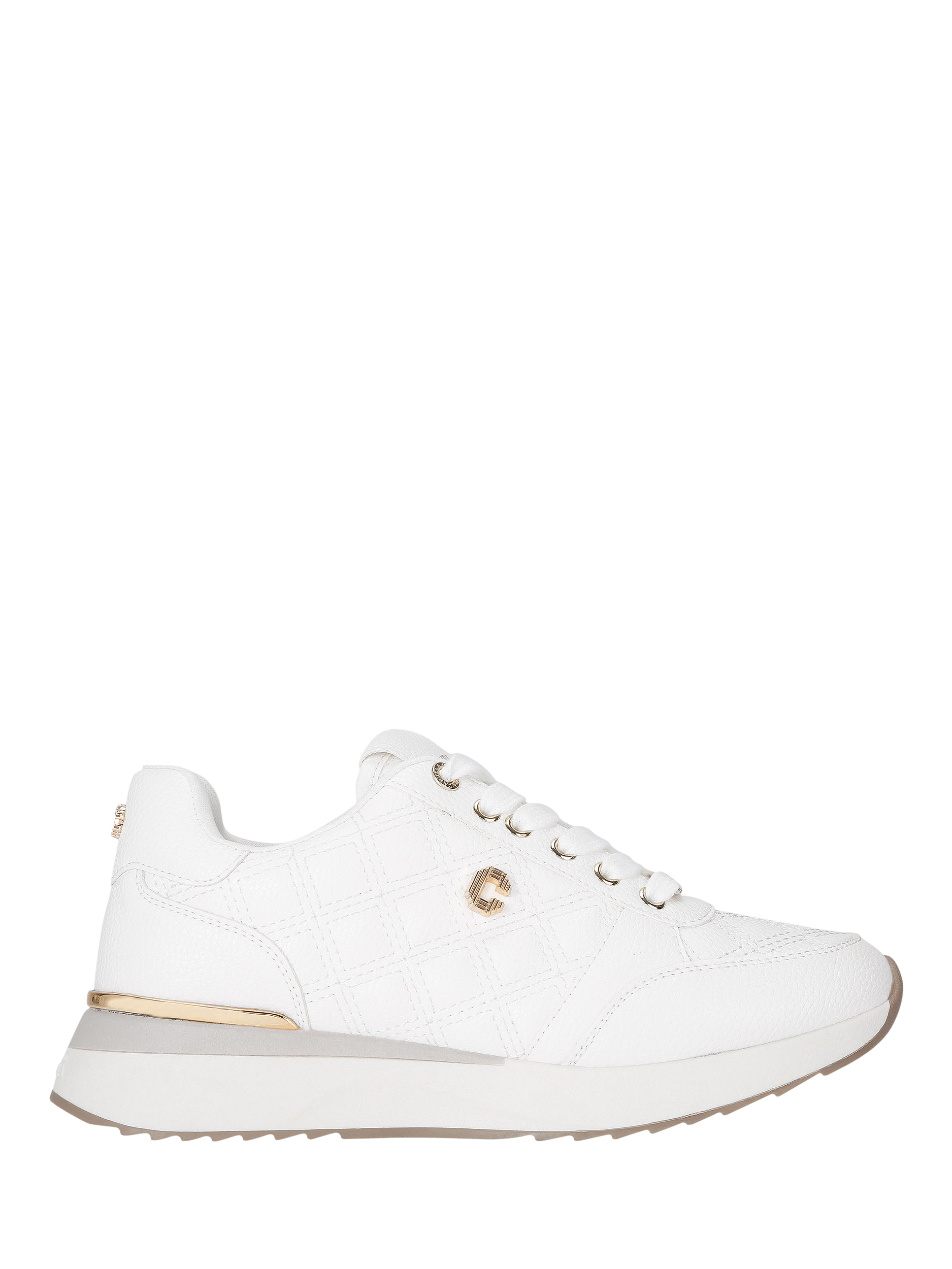 Carvela Diamond Quilt Runner Trainers, White/Gold, 3