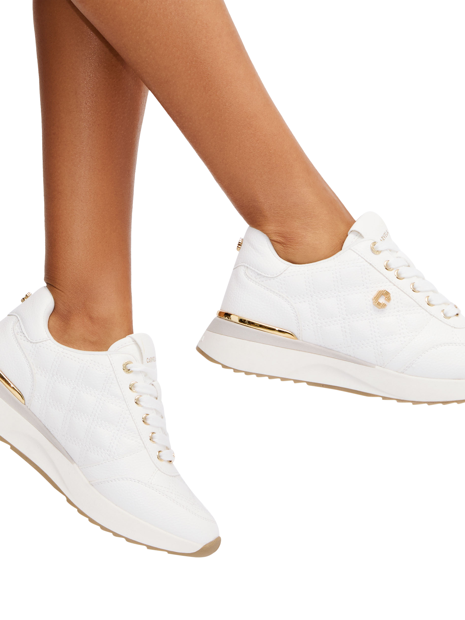 Carvela Diamond Quilt Runner Trainers, White/Gold, 3