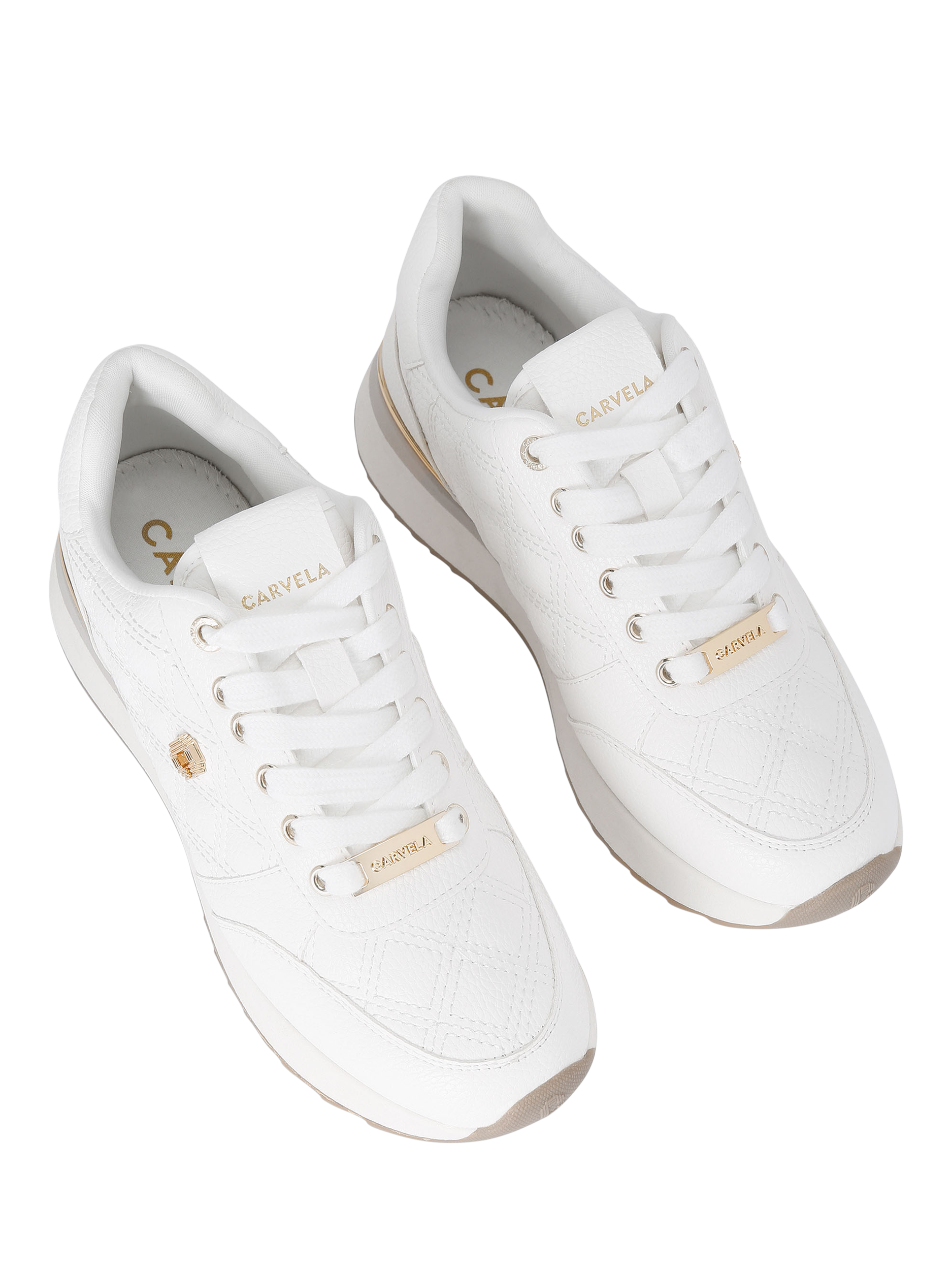 Carvela Diamond Quilt Runner Trainers, White/Gold, 3