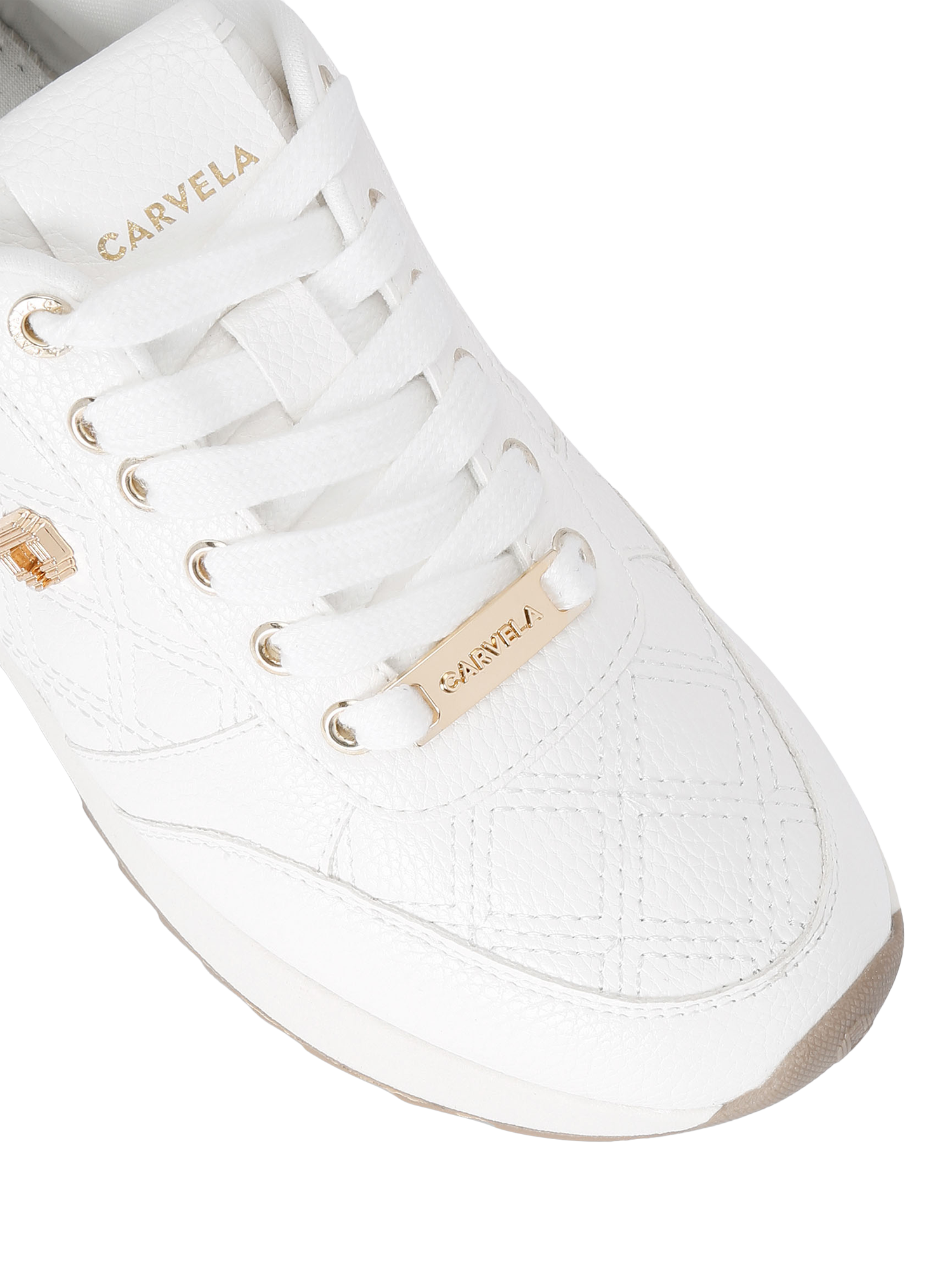 Carvela Diamond Quilt Runner Trainers, White/Gold, 3