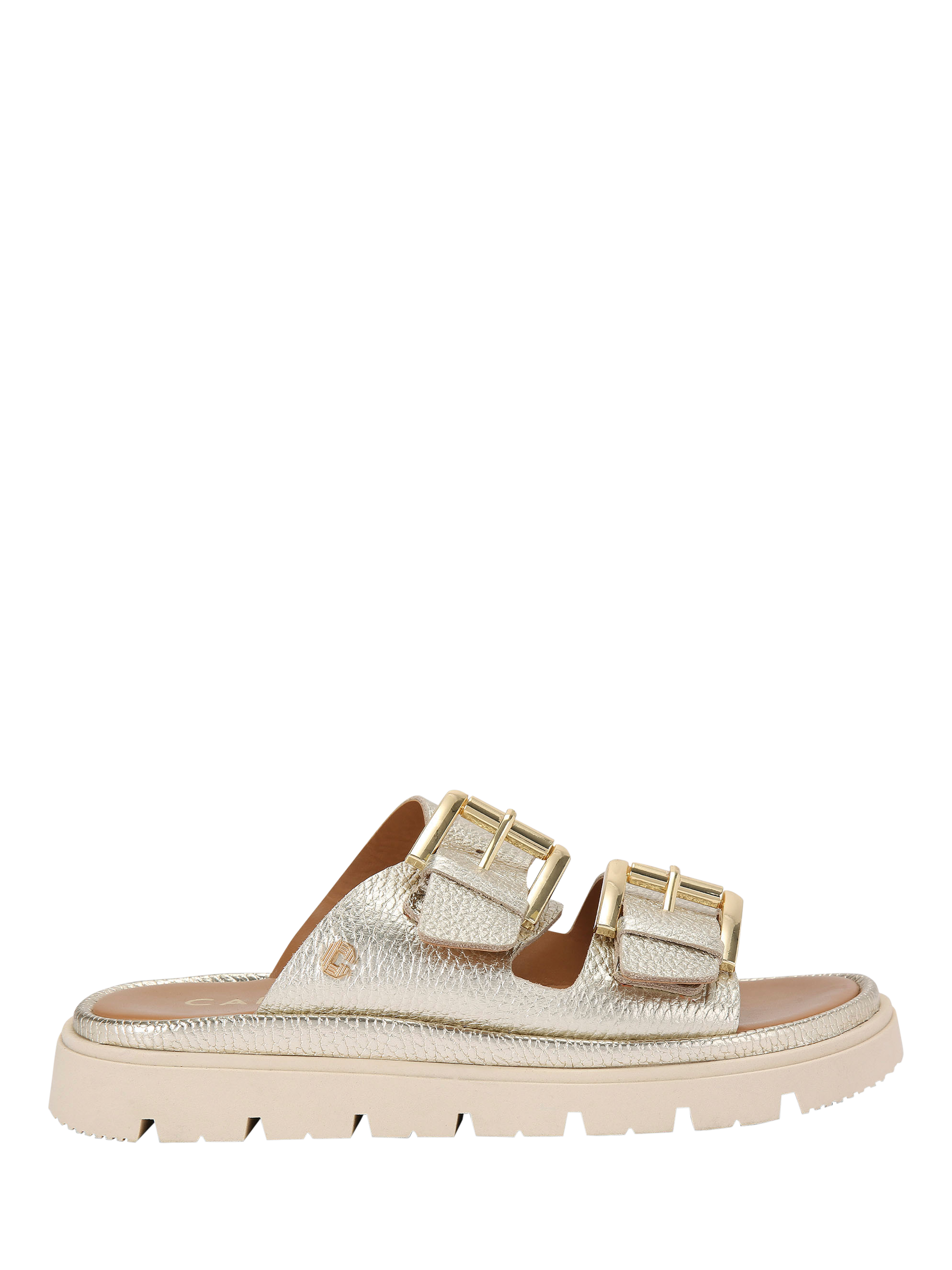 Product image 1 of 5, which shows Carvela Pavilion Leather Double Strap Sandals, Gold, 3