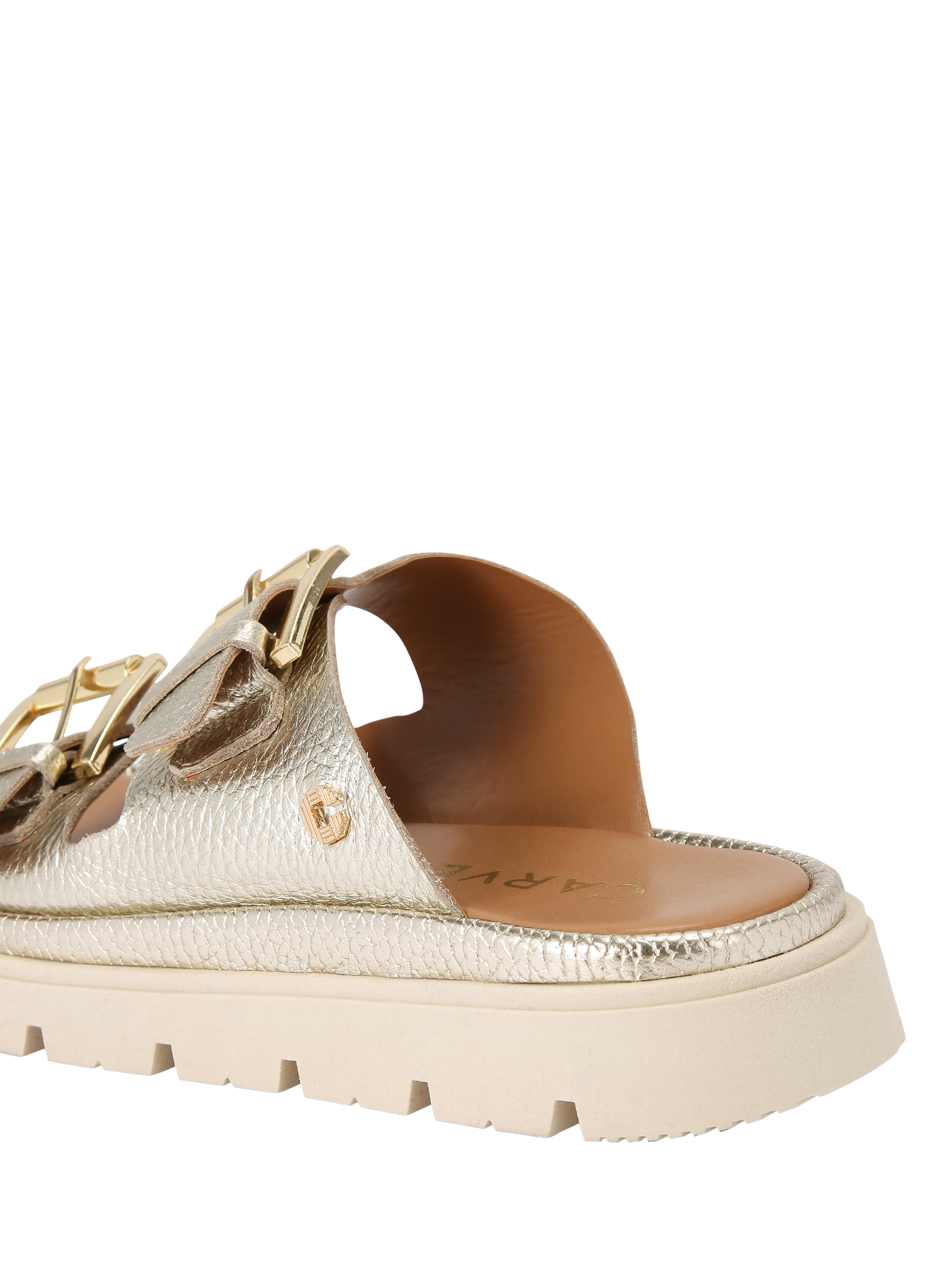 Product image 4 of 5, which shows Carvela Pavilion Leather Double Strap Sandals, Gold, 3