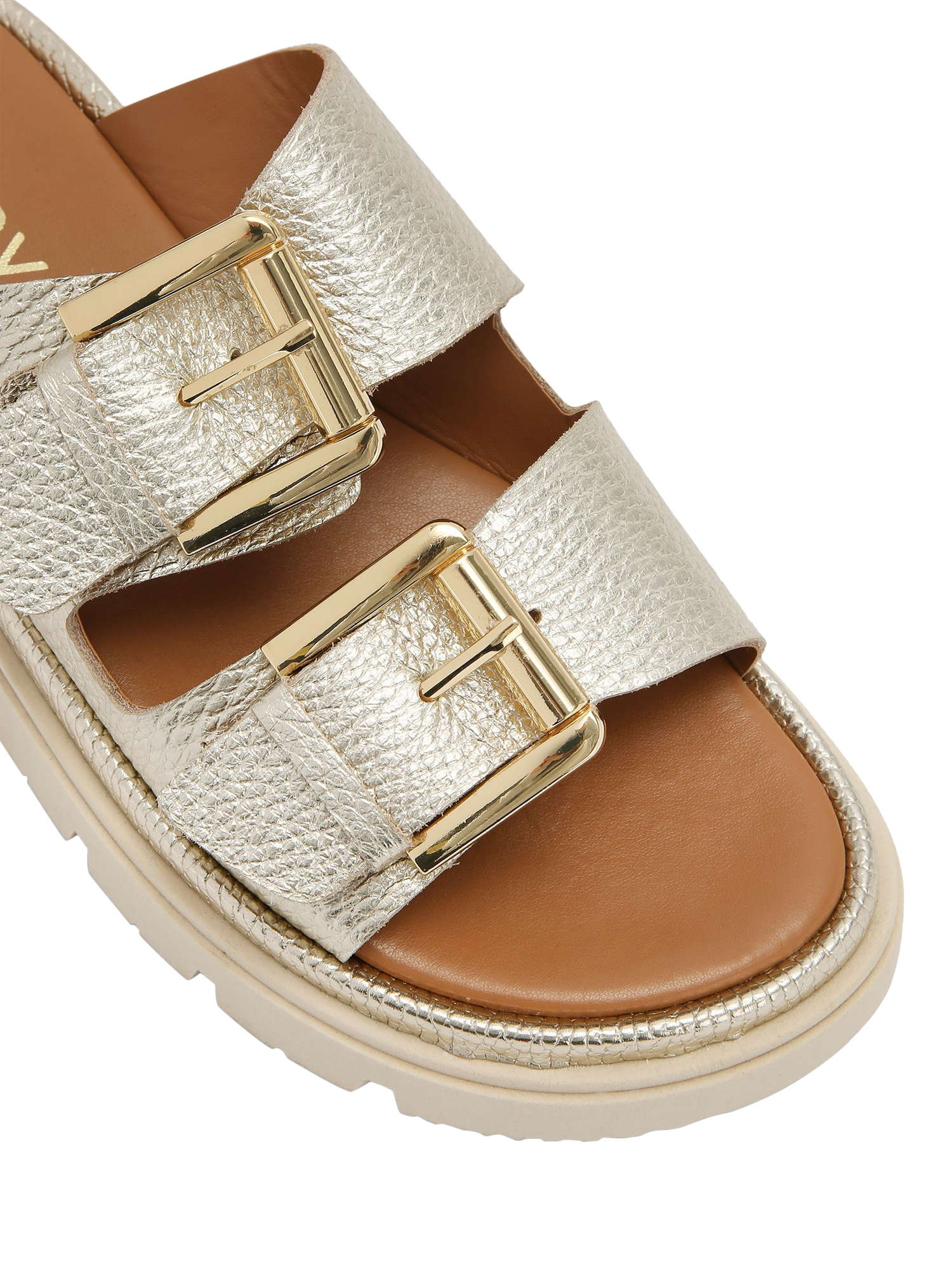 Product image 5 of 5, which shows Carvela Pavilion Leather Double Strap Sandals, Gold, 3