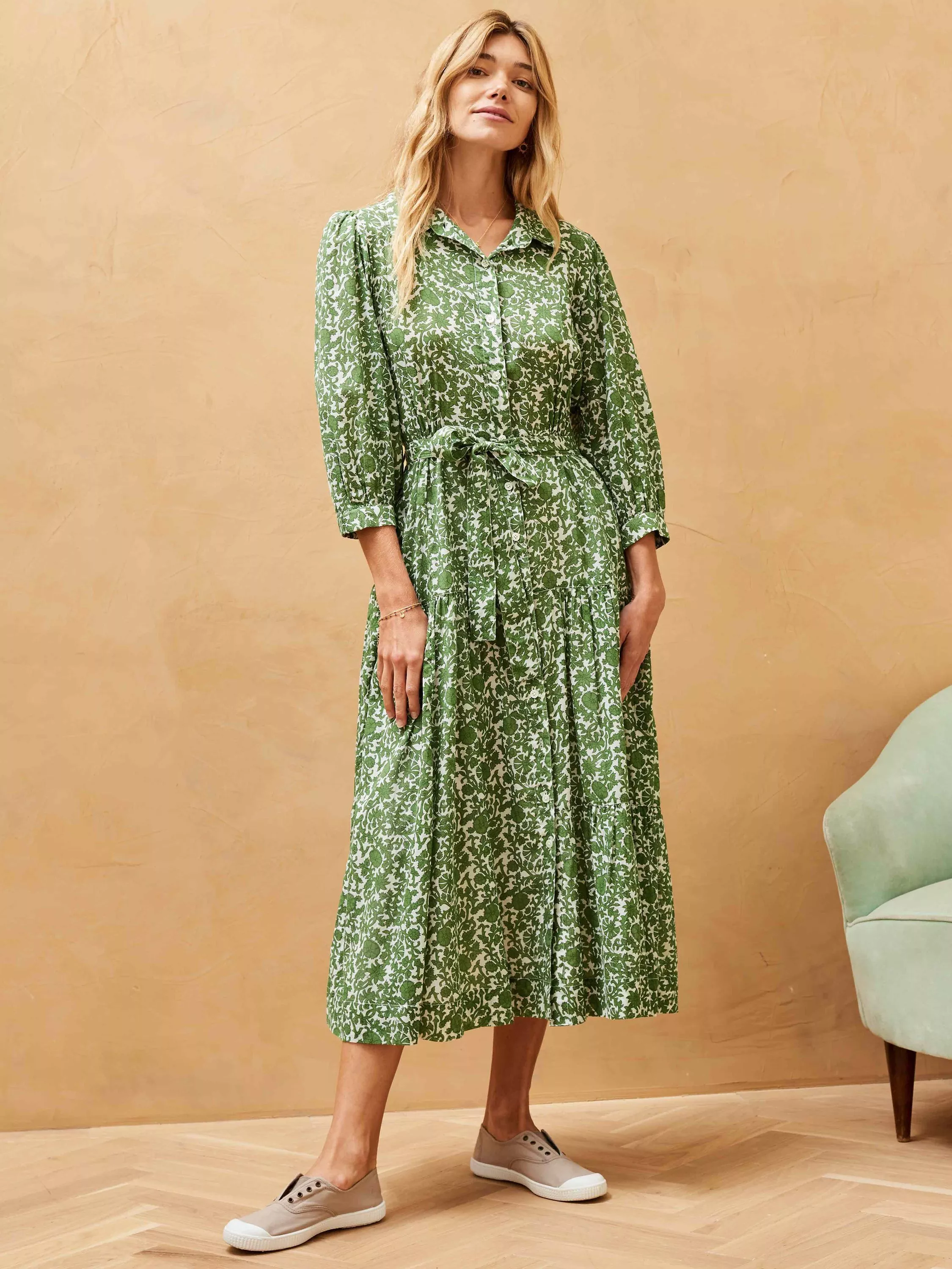 Brora Organic Cotton Voile Botanic Midi Shirt Dress