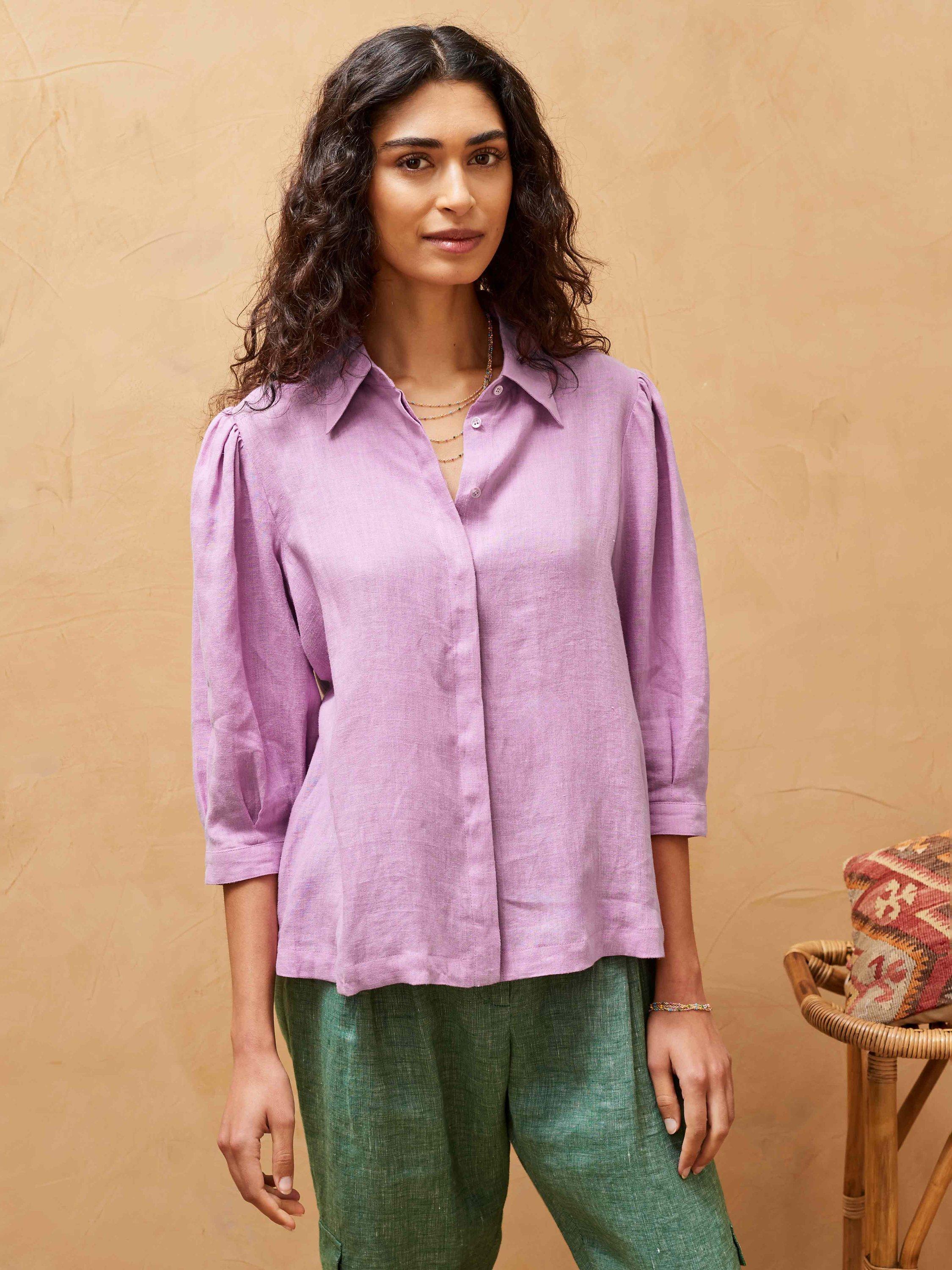 Brora Puff Sleeve Linen Blouse, Orchid