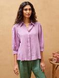 Brora Puff Sleeve Linen Blouse, Orchid