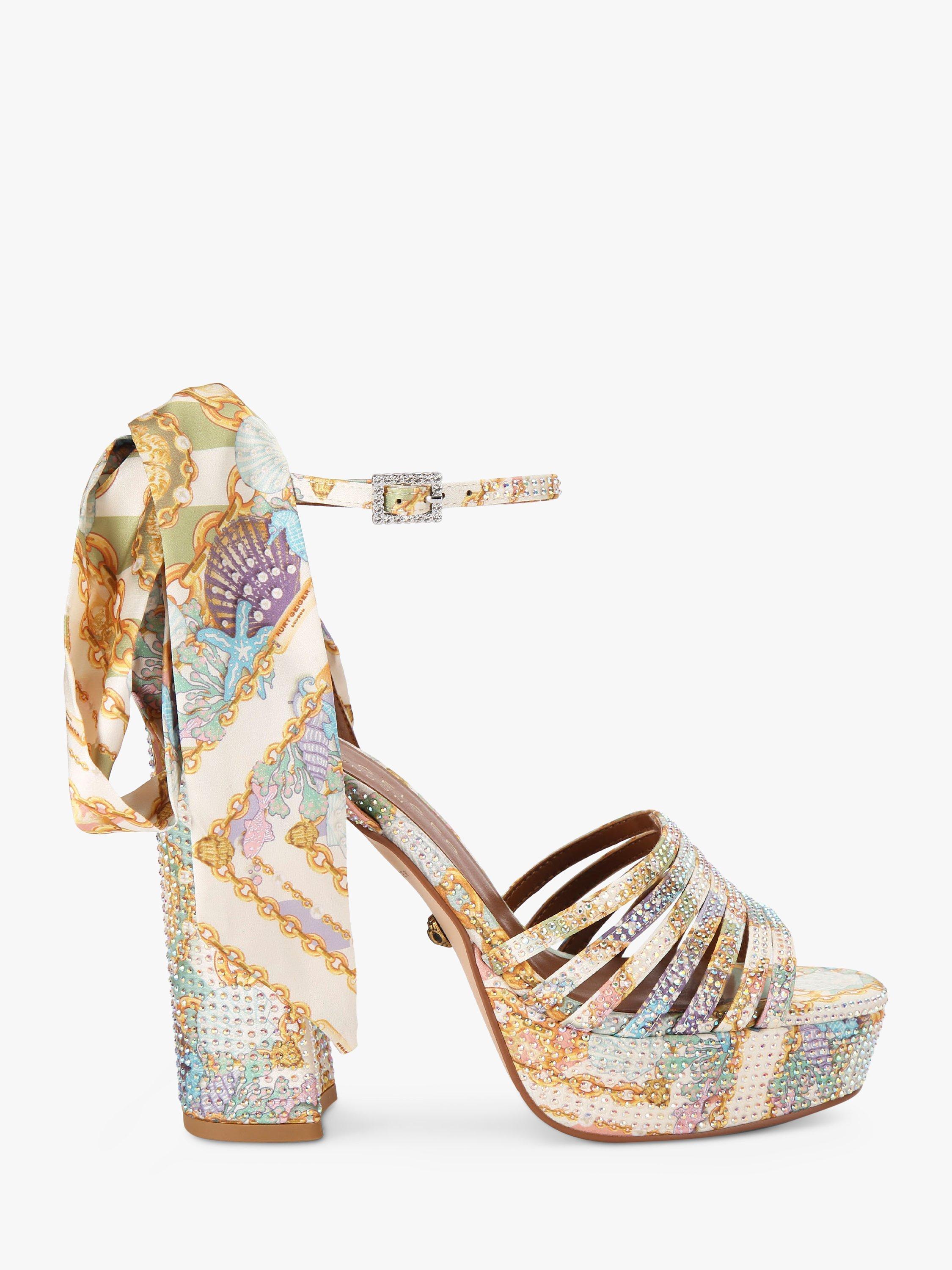 Kurt Geiger London Pierra Tie Ankle Platform Heel Sandals, Natural/Multi