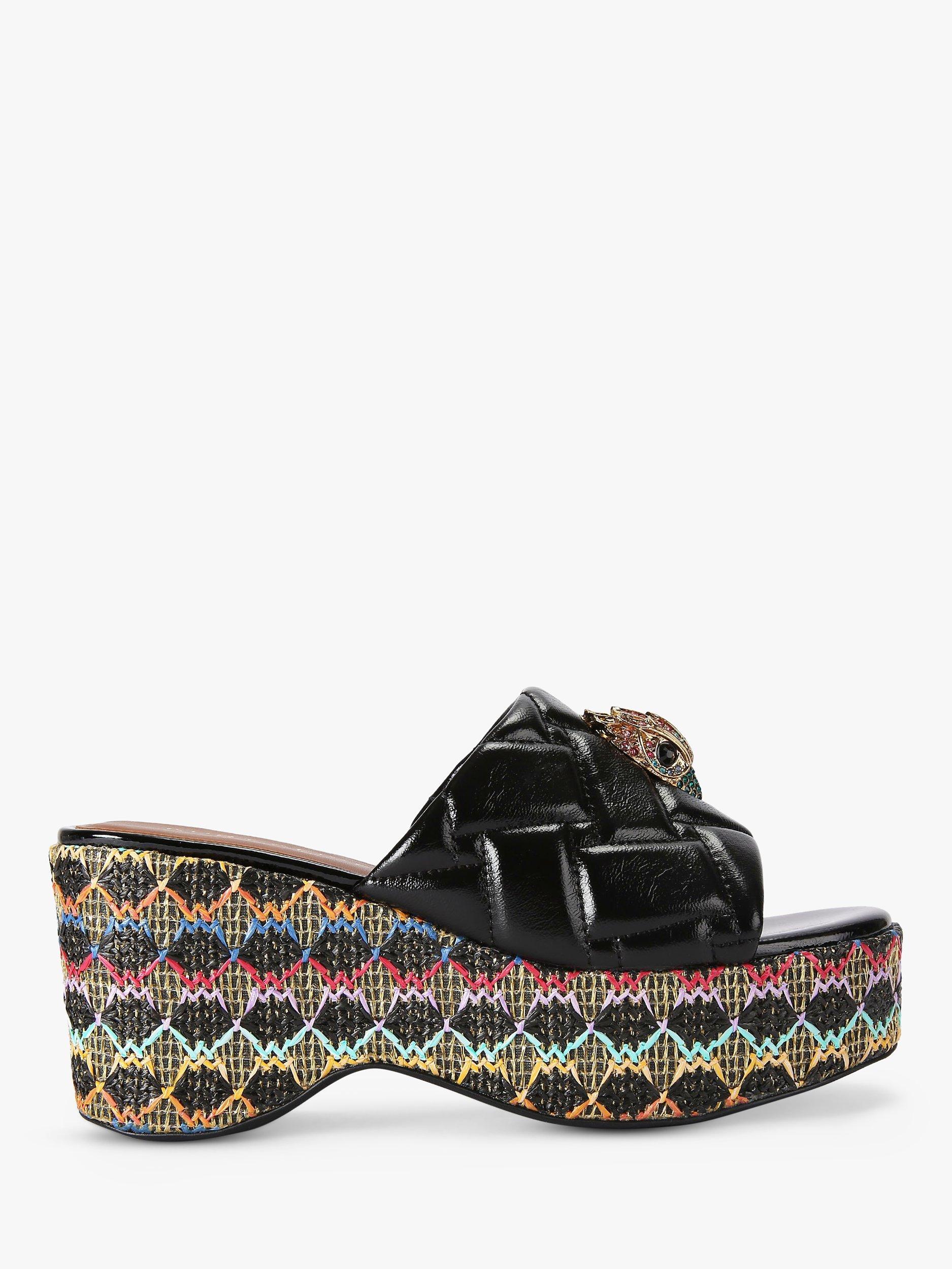 Kurt Geiger London Kensington Patent Leather Wedge Heel Mule Sandals, Black/Multi
