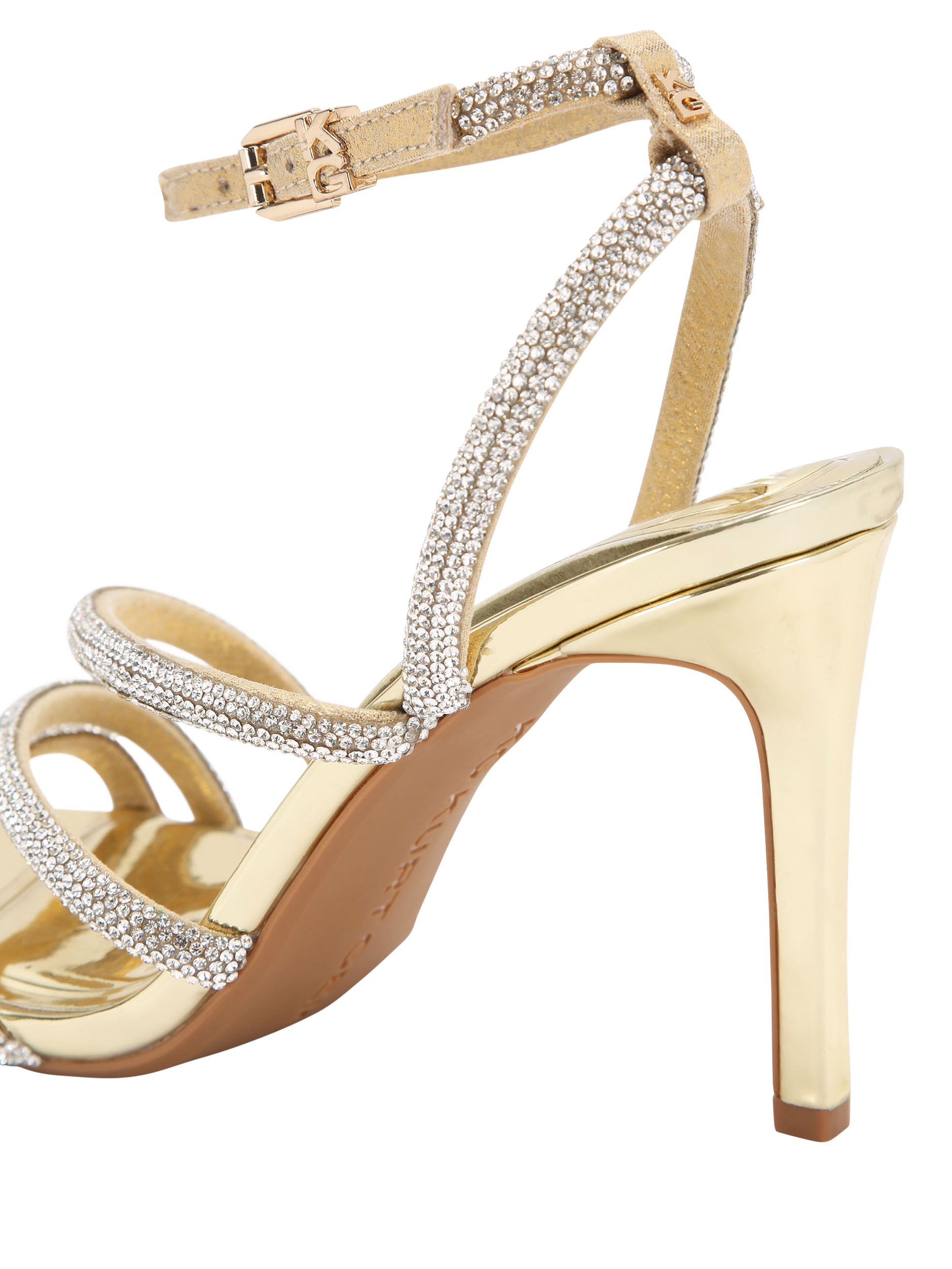 Product image 4 of 4, which shows KG Kurt Geiger Savanna Stiletto Heel Sandals, Gold, 3