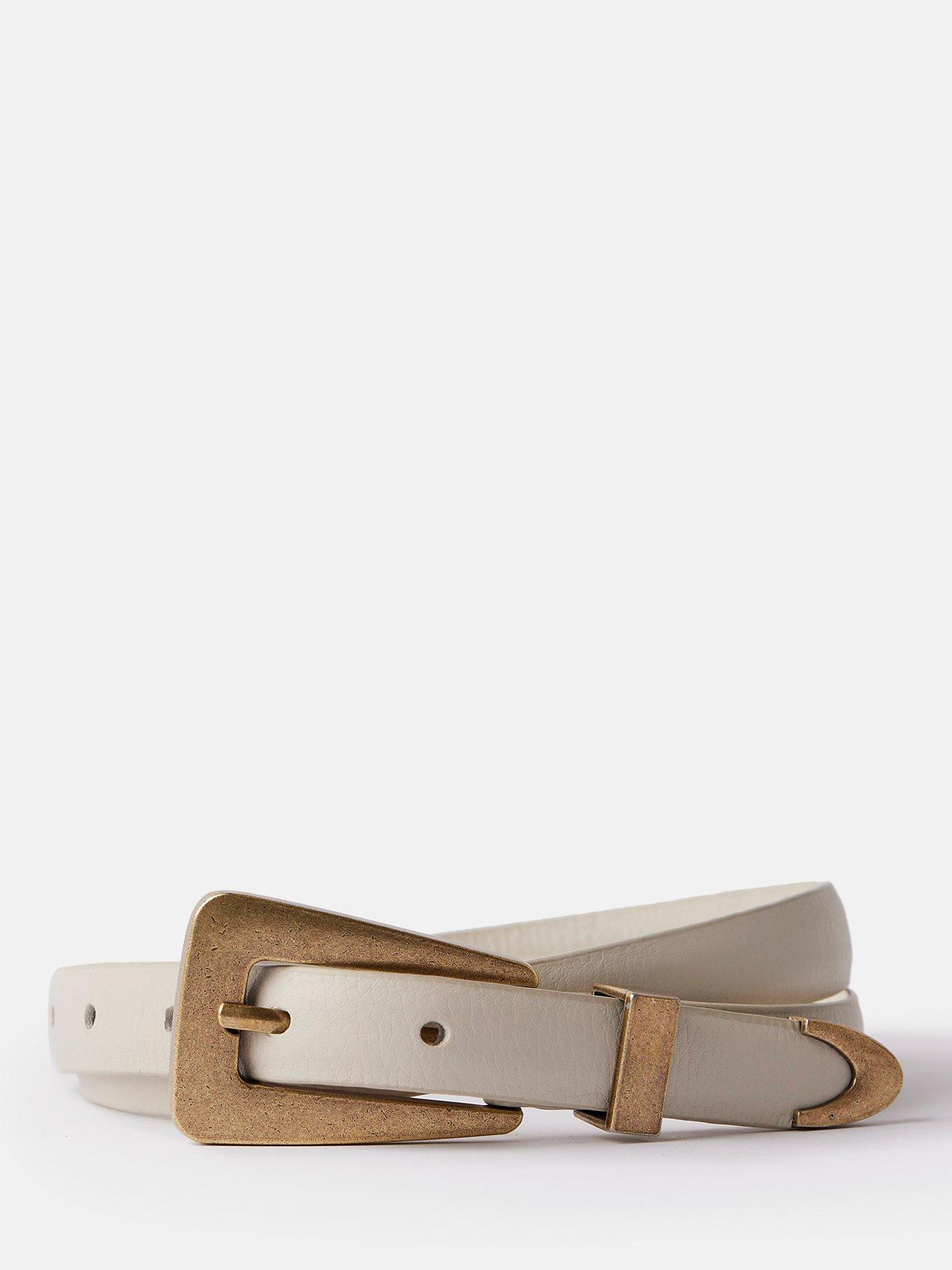 Mint Velvet Skinny Leather Belt, Cream