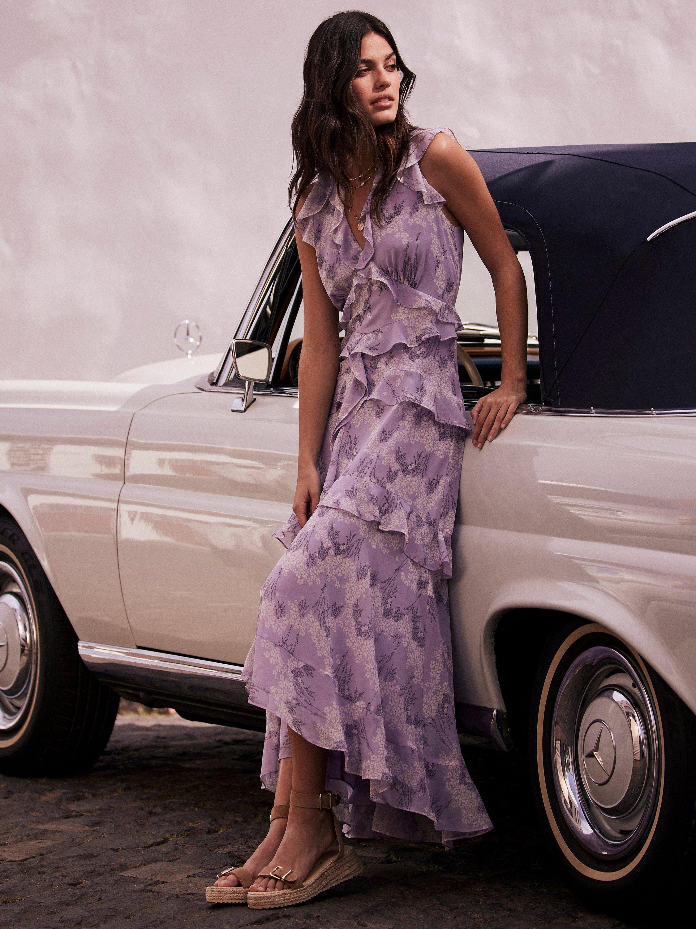 Mint Velvet Tiered Ruffle Maxi Dress, Lilac