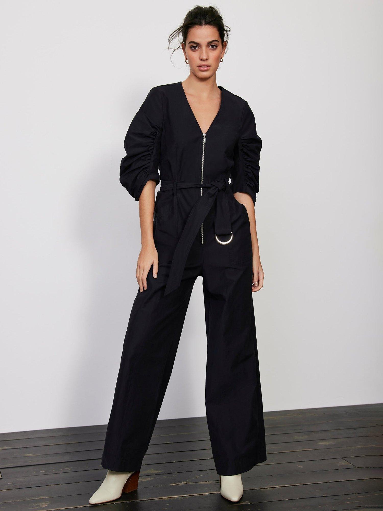 Mint Velvet Ched Ruched Sleeve Jumpsuit Black