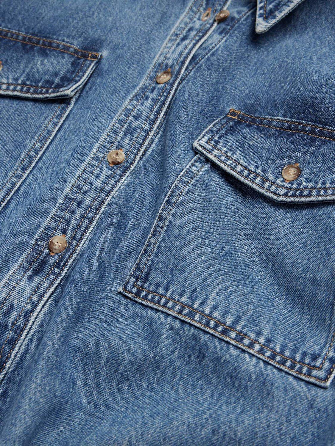 Product image 7 of 8, which shows Mint Velvet Cropped Denim Shirt, Blue, XS