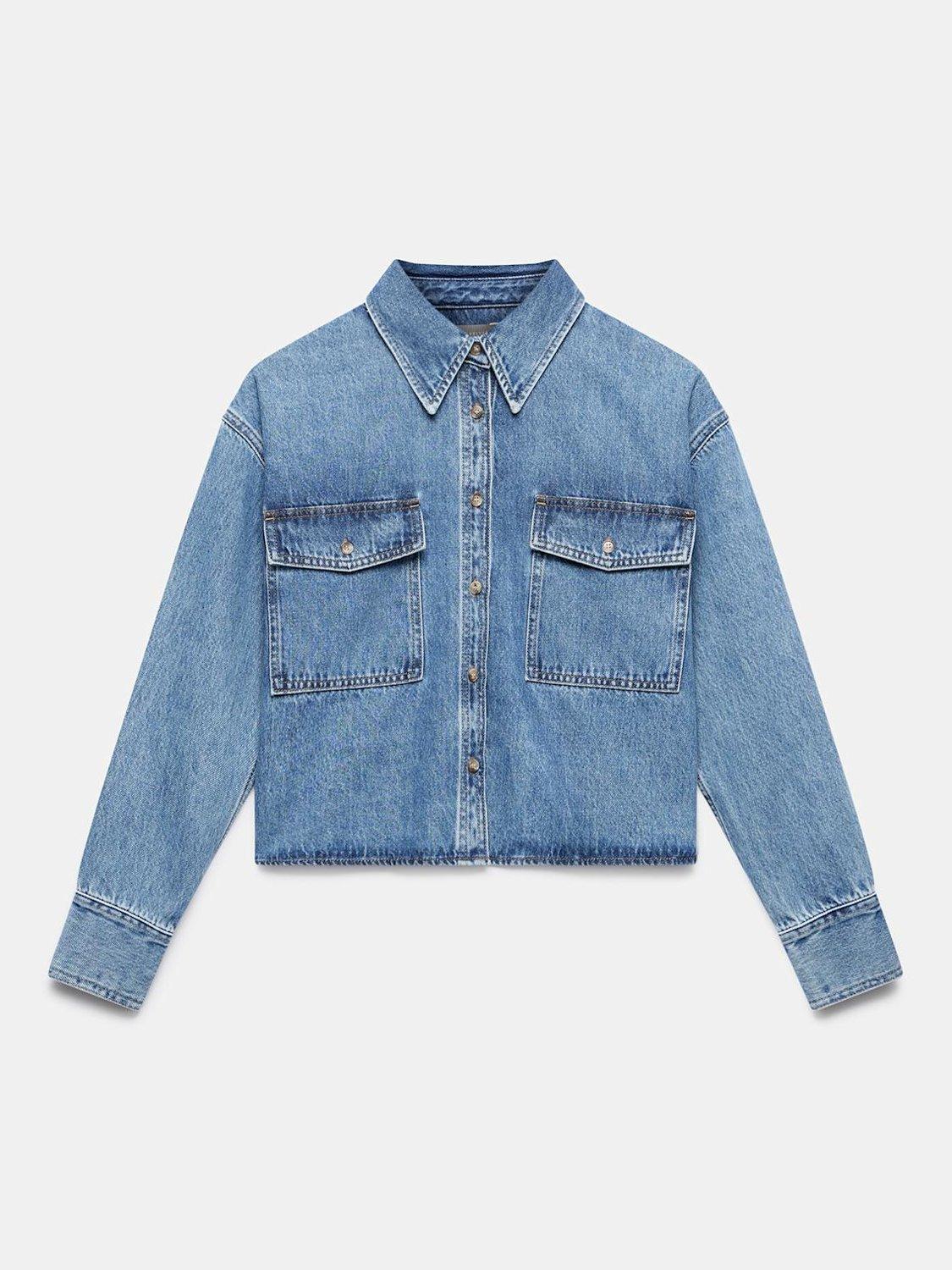 Product image 8 of 8, which shows Mint Velvet Cropped Denim Shirt, Blue, XS