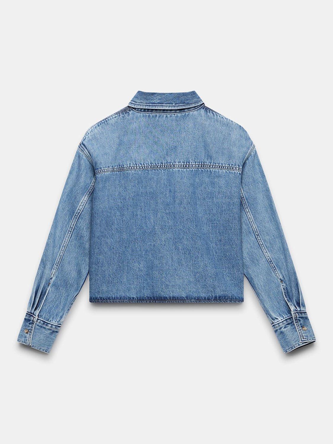 Product image 6 of 8, which shows Mint Velvet Cropped Denim Shirt, Blue, XS