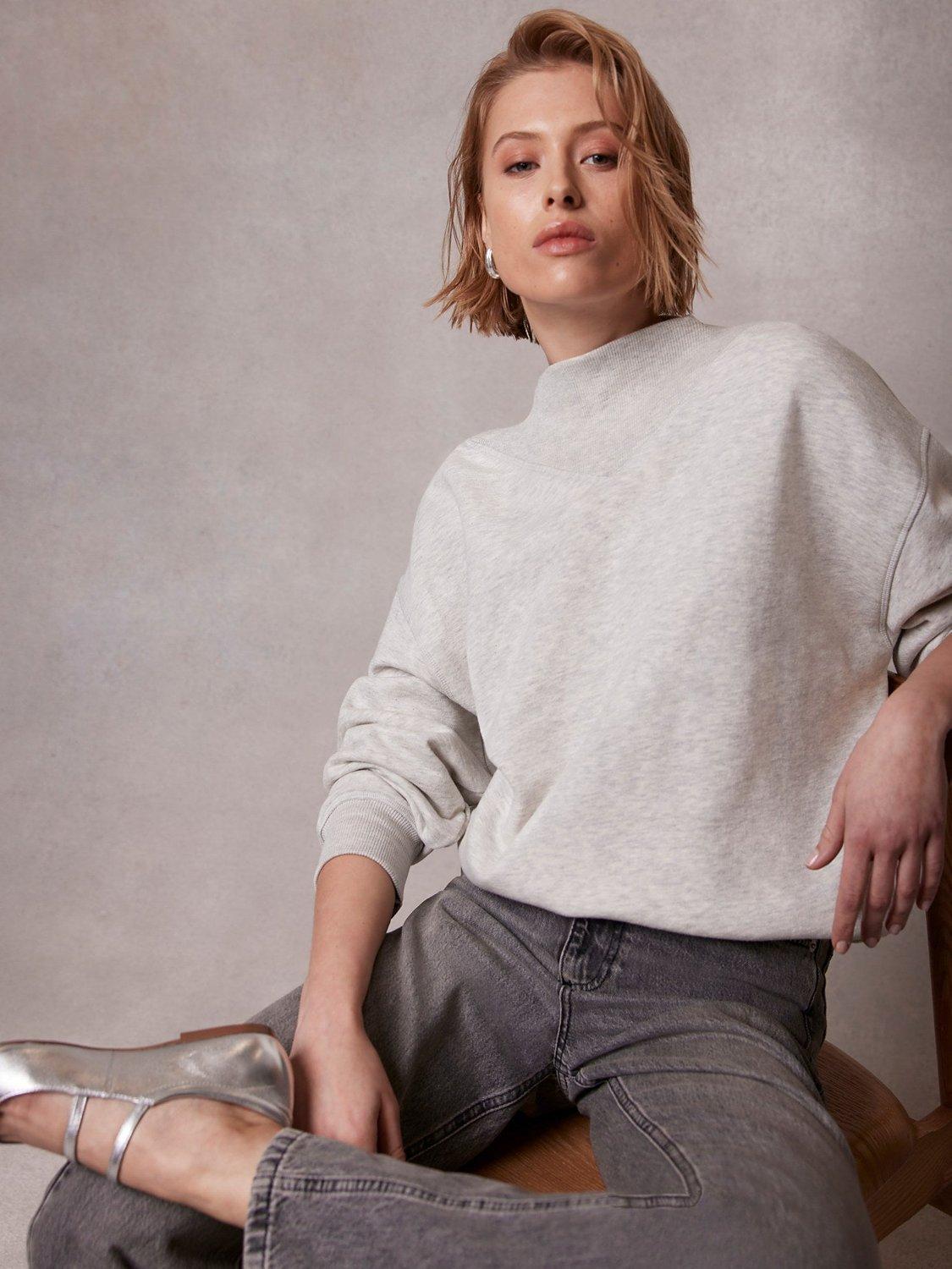 Mint Velvet High Neck Sweatshirt, Light Grey
