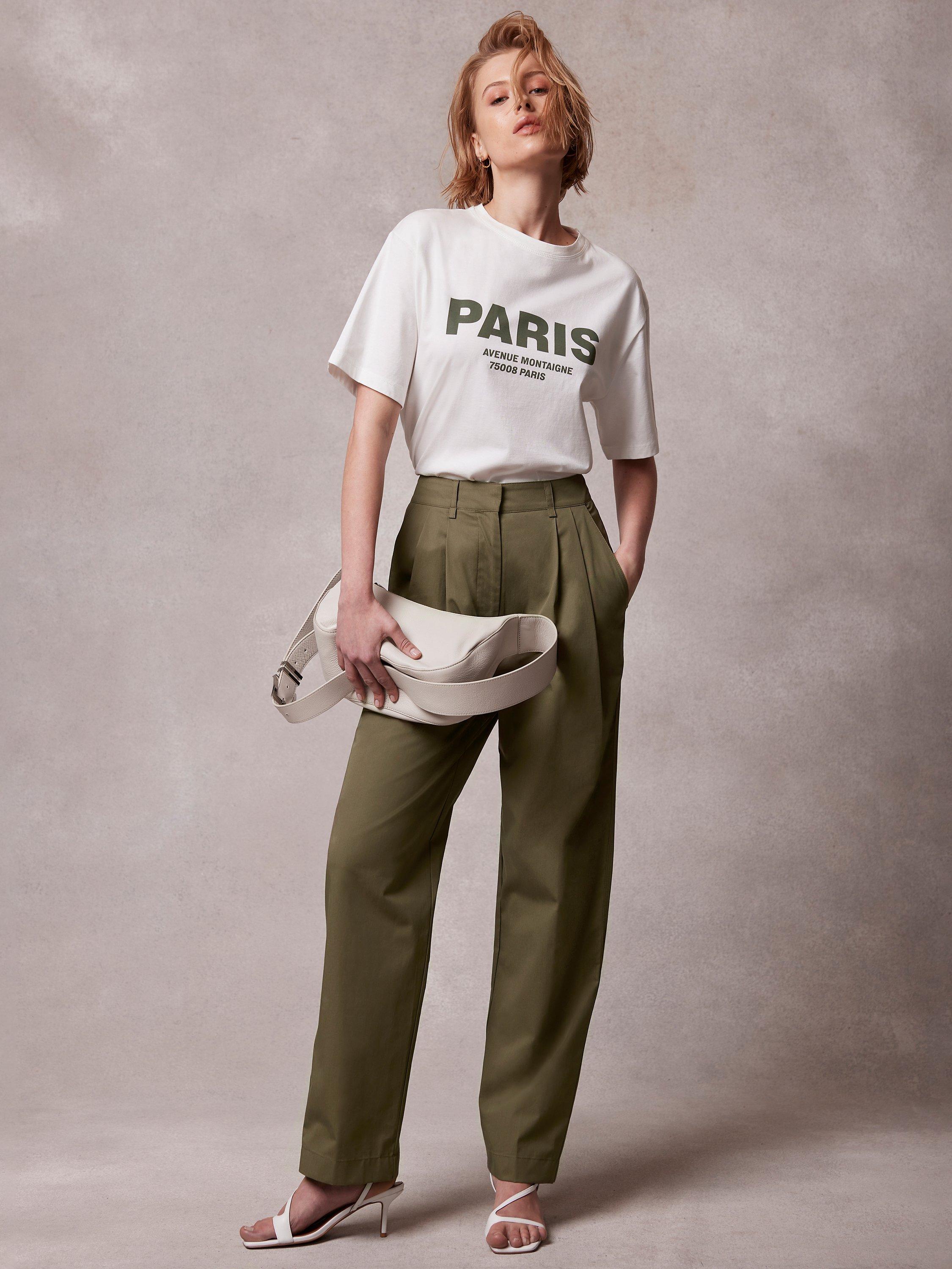 Mint Velvet Pleat Front Tapered Cotton Trousers, Khaki