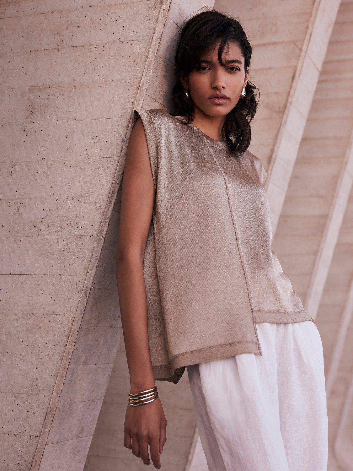 Mint Velvet Metallic Sleeveless Top, Gold