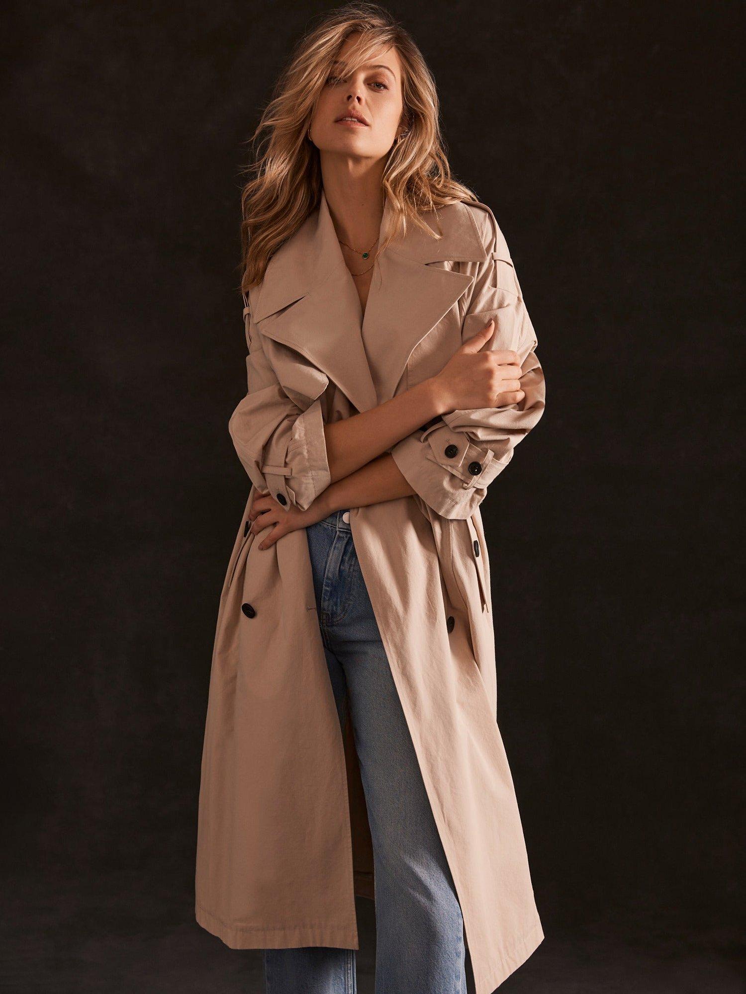 Mint Velvet Oversized Double Breasted Trench Coat Stone