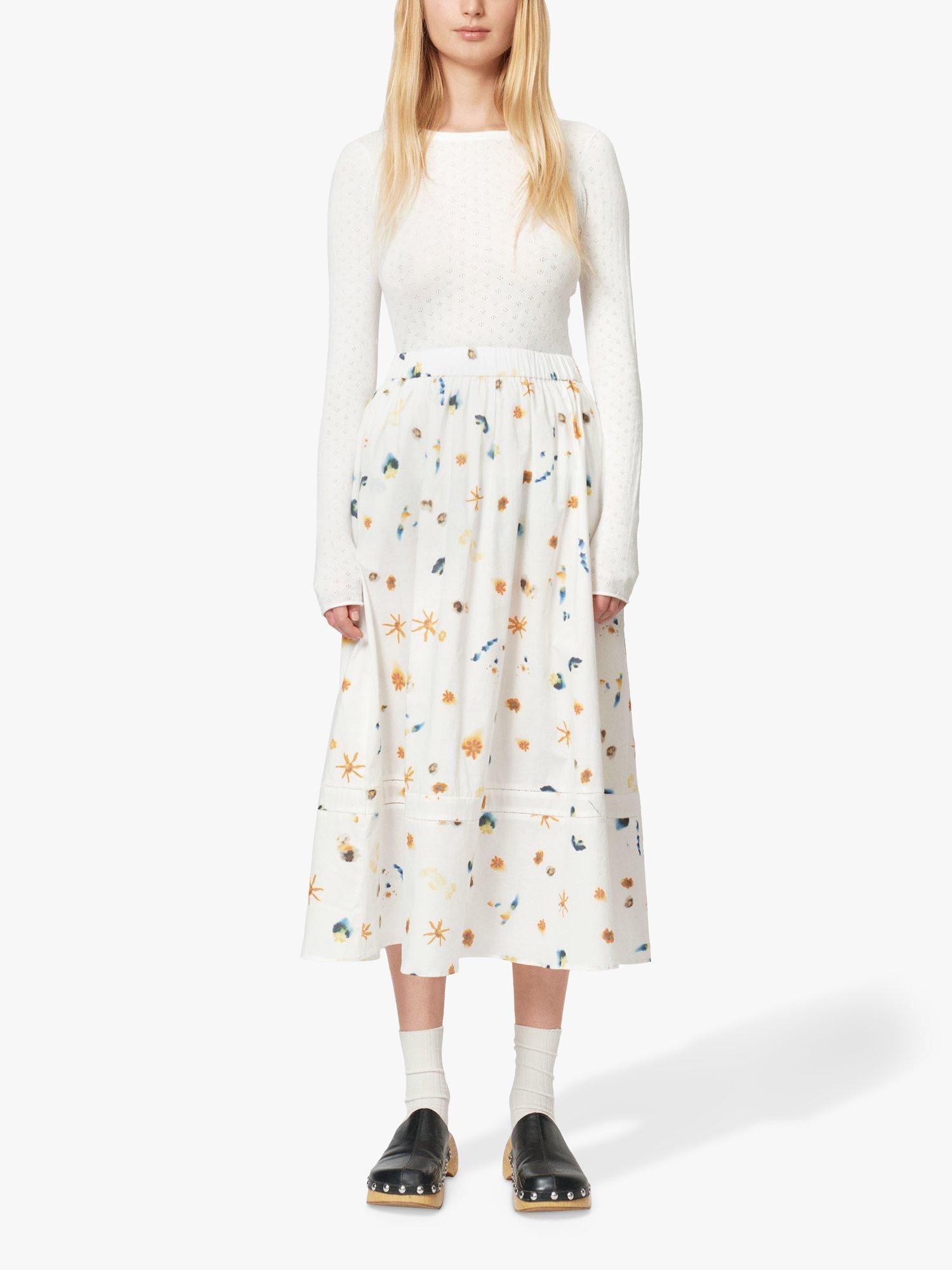 Product image 1 of 6, which shows nué notes Bowie Cotton Midi Skirt, Yellow Cream, 6