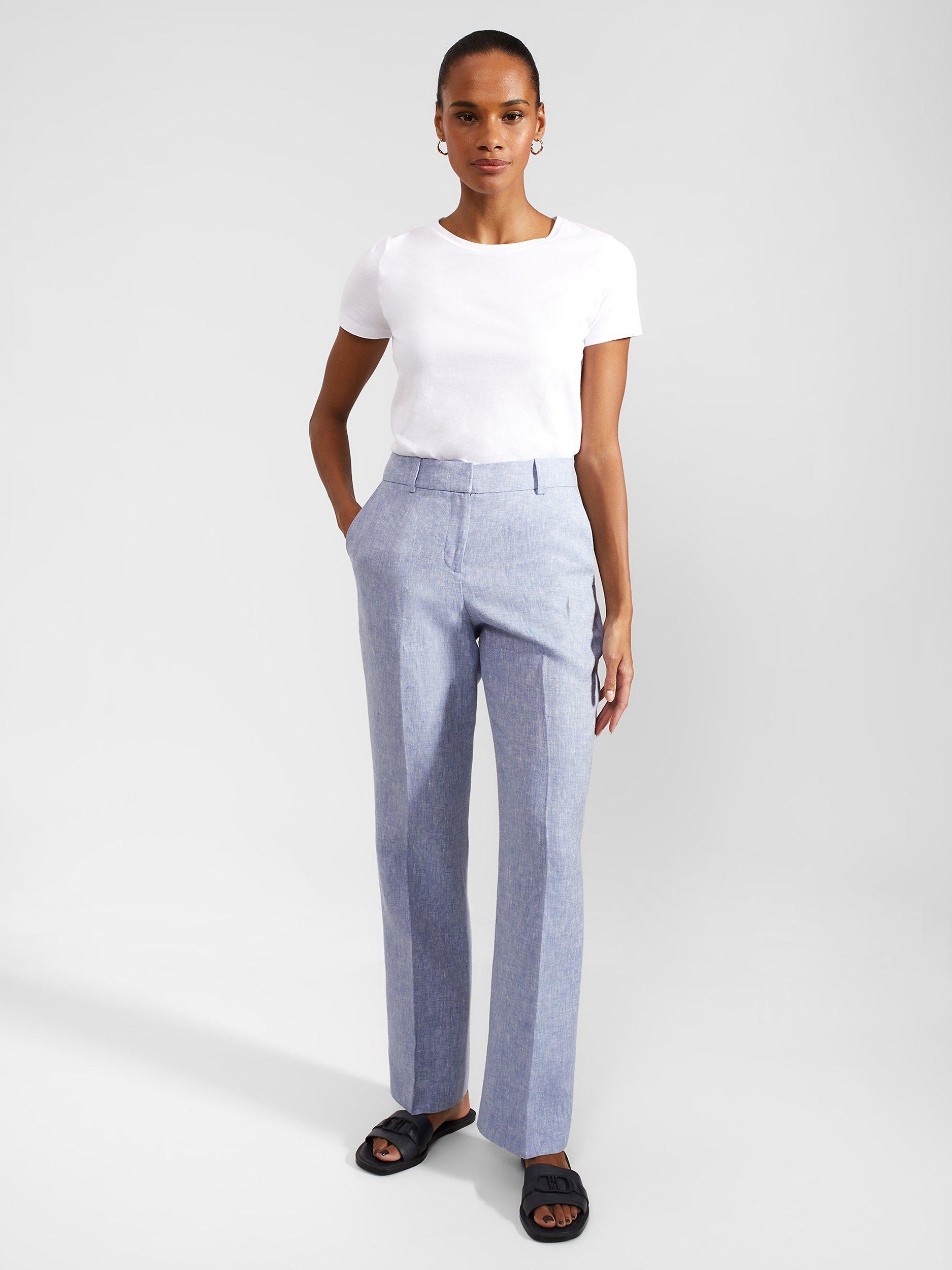 Hobbs Adina Cross Dye Linen Trousers, Blue/Ivory, 10