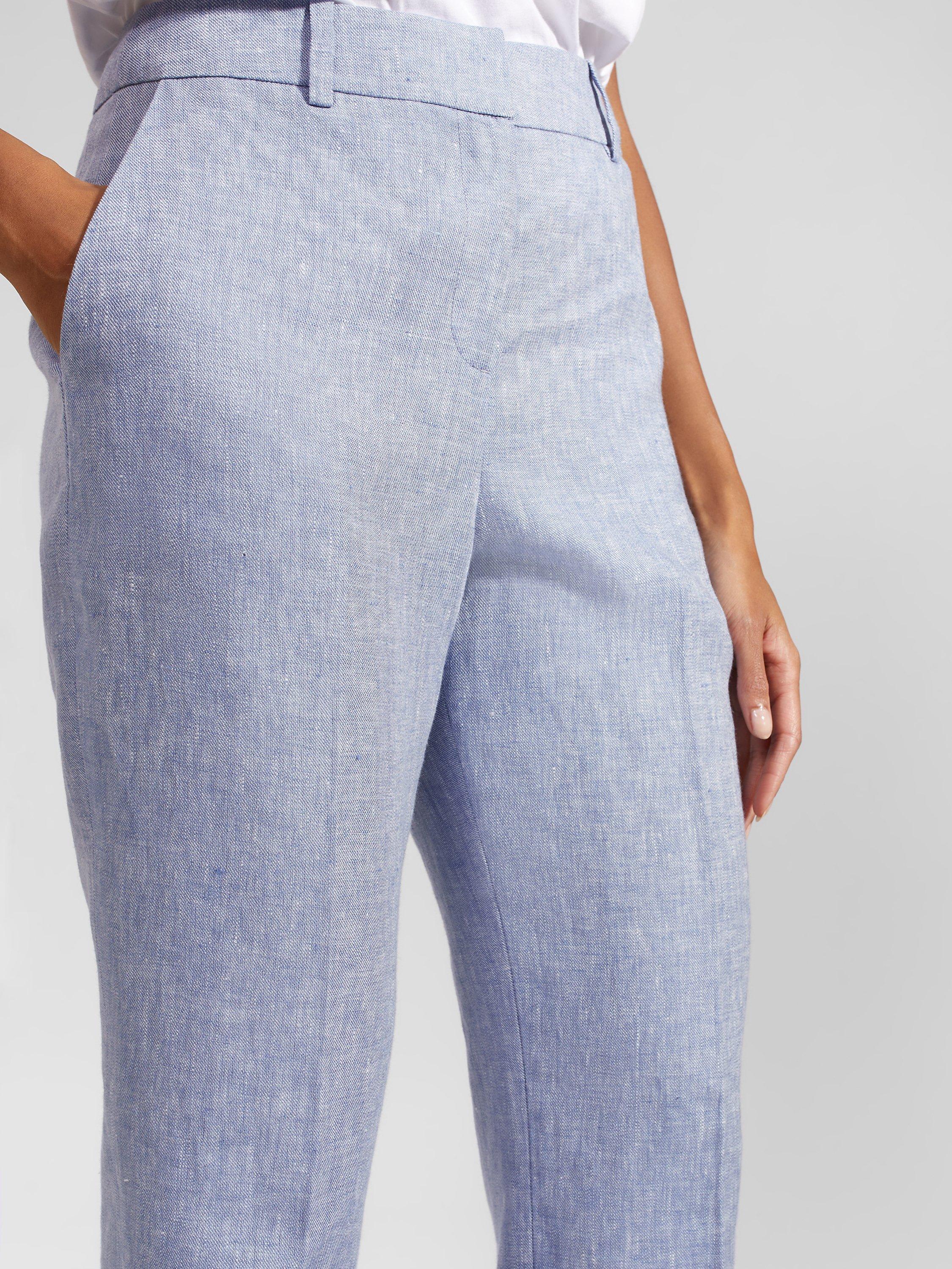 Product image 4 of 5, which shows Hobbs Adina Cross Dye Linen Trousers, Blue/Ivory, 12