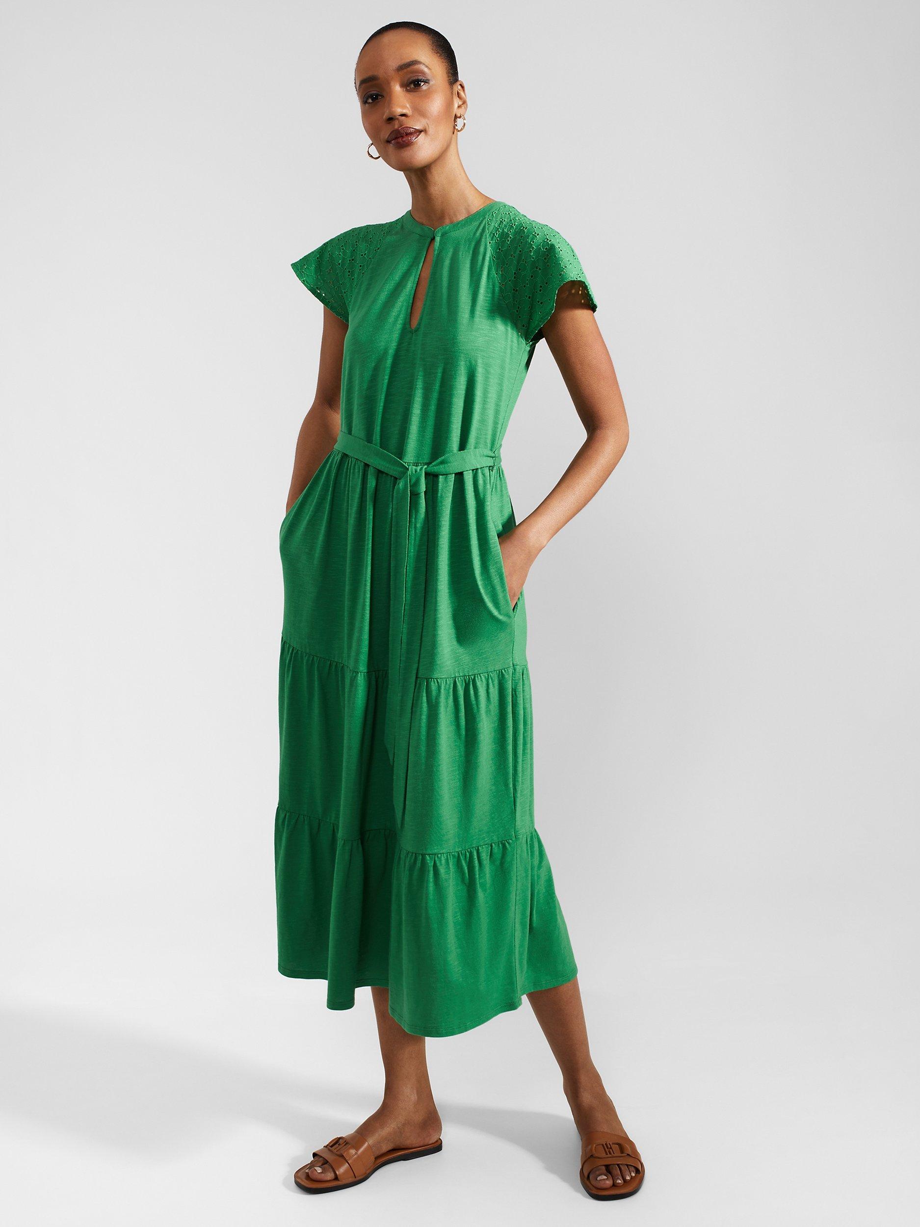 Product image 1 of 4, which shows Hobbs Brodie Midi Jersey Dress, Green, 8