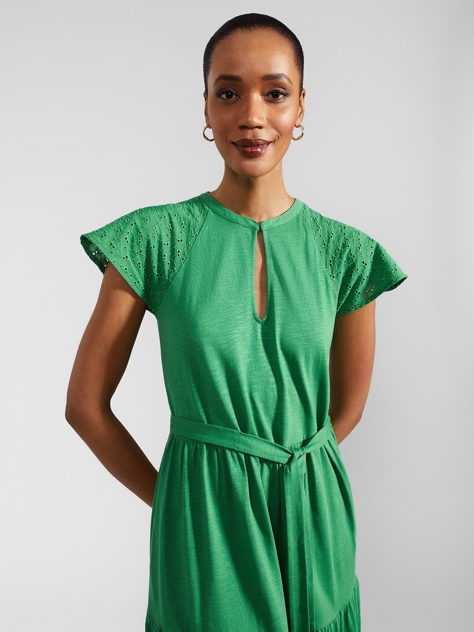 Product image 3 of 4, which shows Hobbs Brodie Midi Jersey Dress, Green, 8