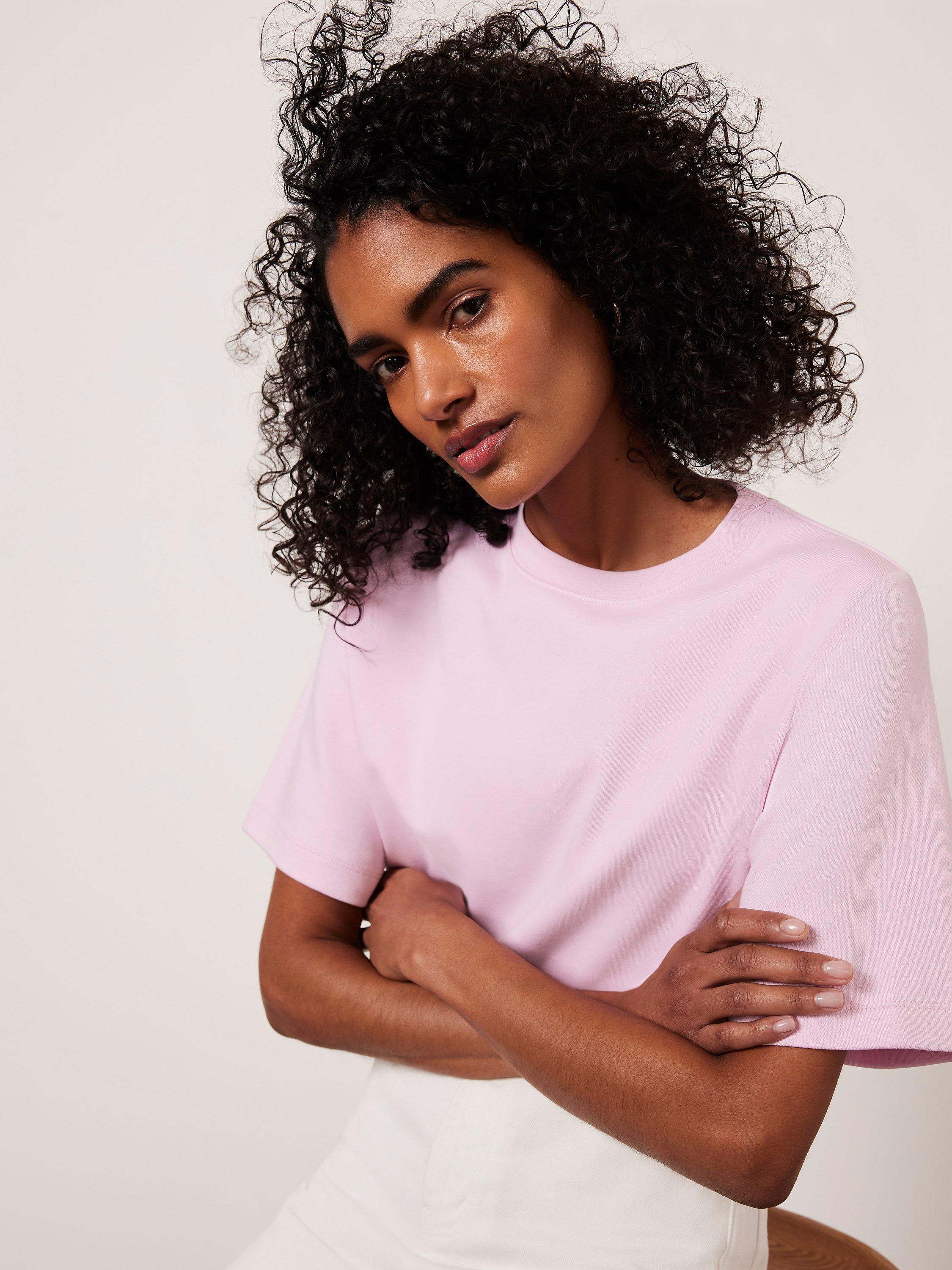 Mint Velvet Cotton Boxy T-Shirt, Mid Pink, Pink Multi Pink