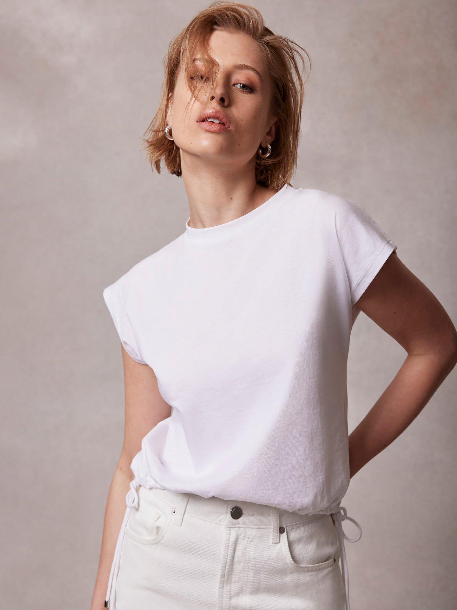 Mint Velvet Cotton Drawstring Top, White/Ivory