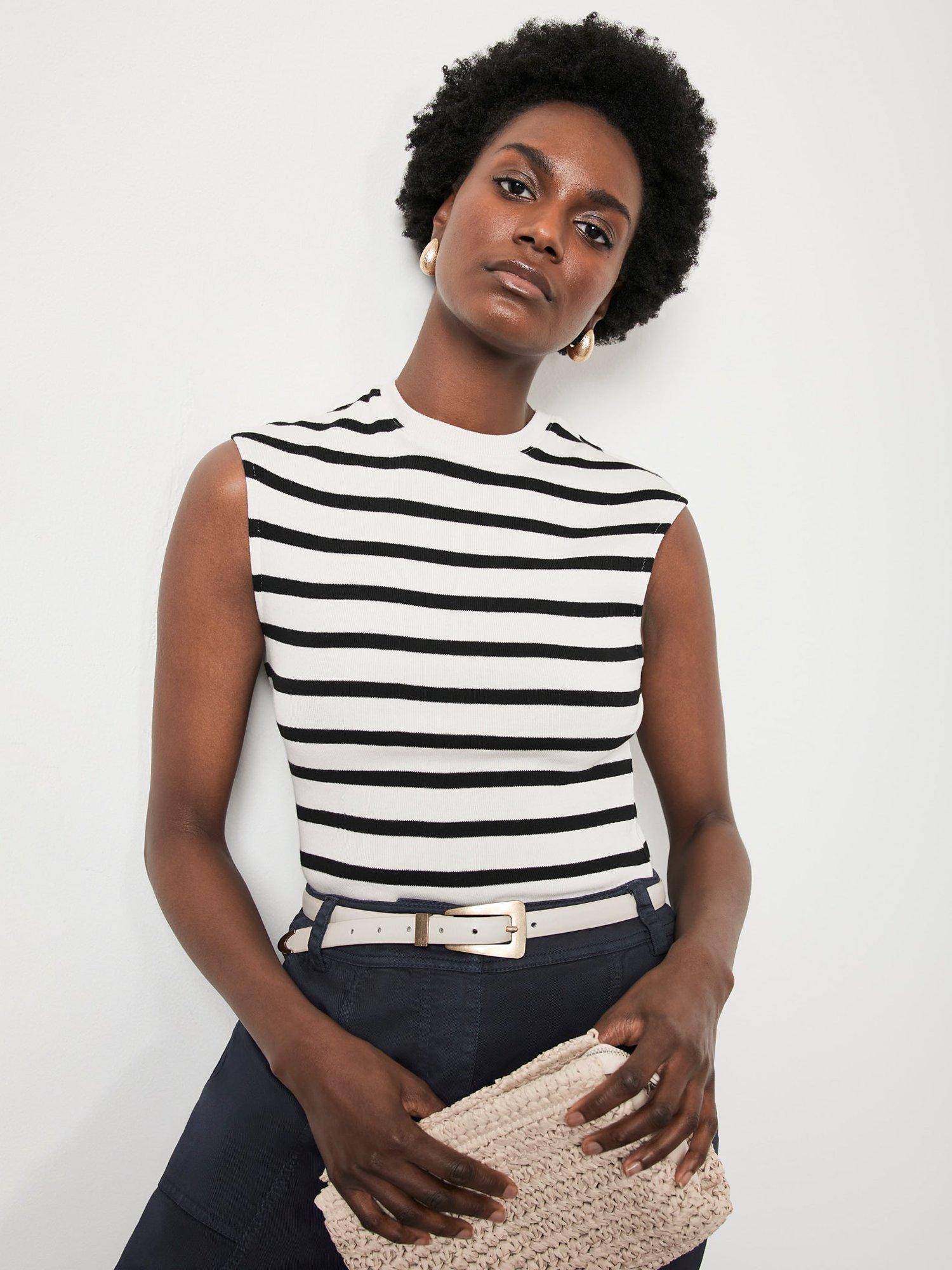 Mint Velvet Striped Ribbed Top, White/Black