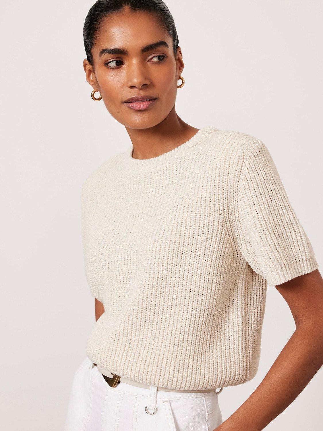 Mint Velvet Shoulder Pad Knit Jumper, Natural