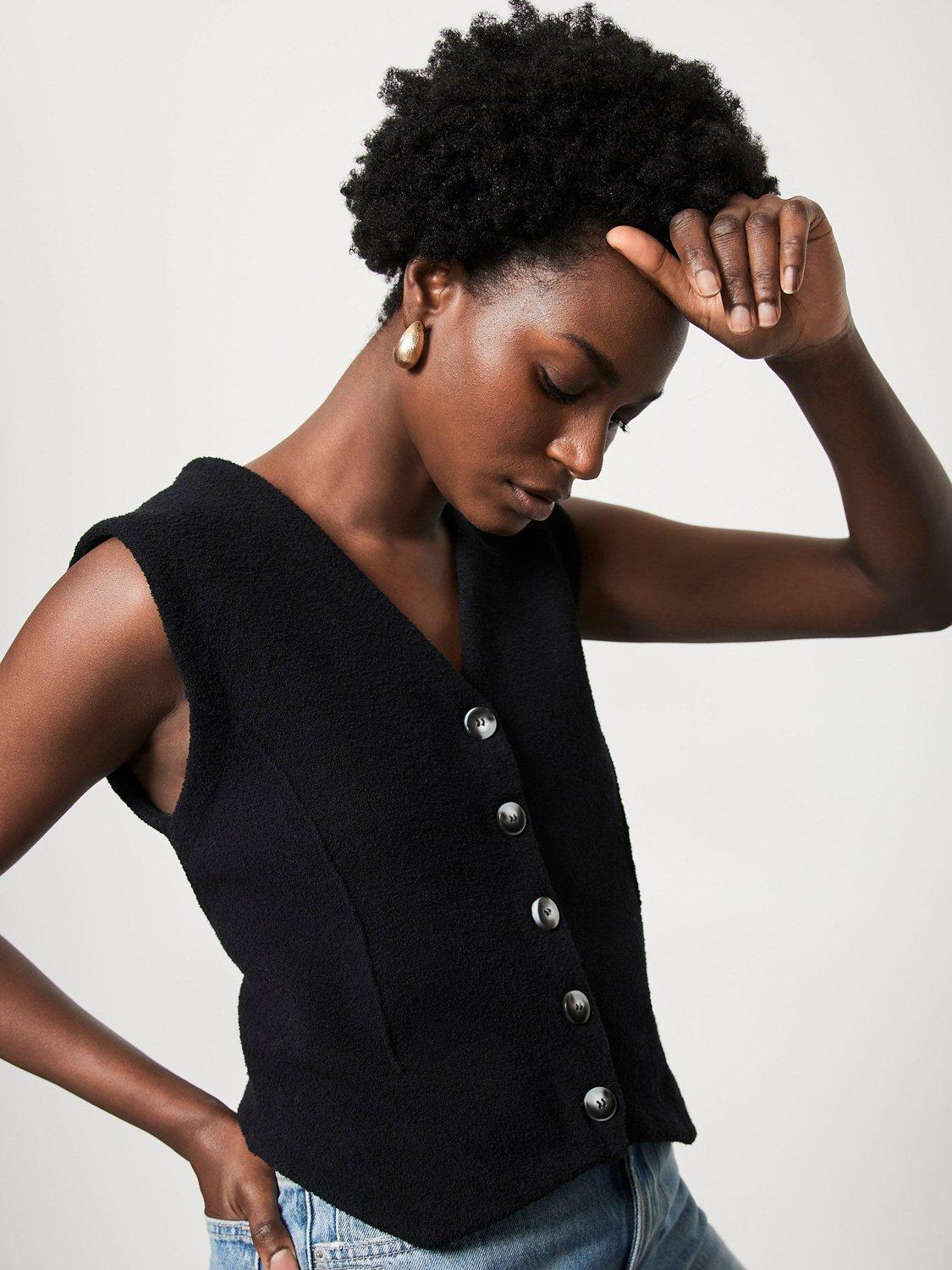 Mint Velvet Textured Knit Waistcoat, Blue Navy