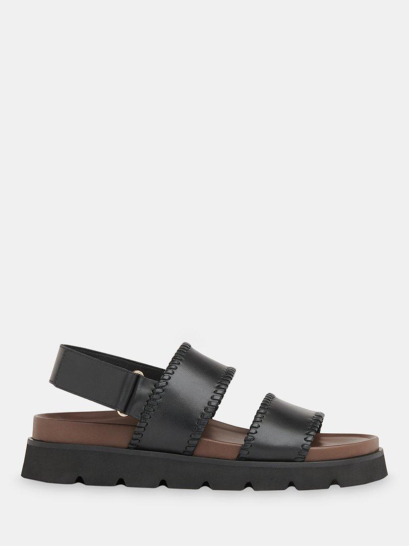 Product image 1 of 4, which shows Whistles Ruben Whipstitch Leather Sandals, Black, 4