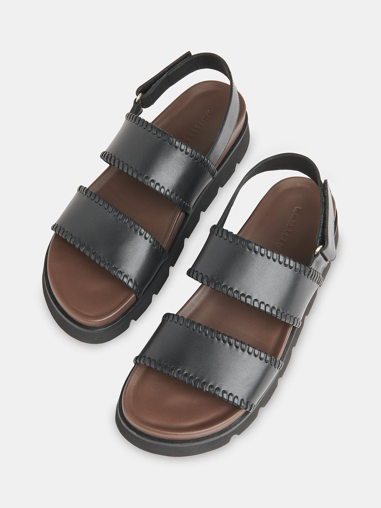 Product image 2 of 4, which shows Whistles Ruben Whipstitch Leather Sandals, Black, 4