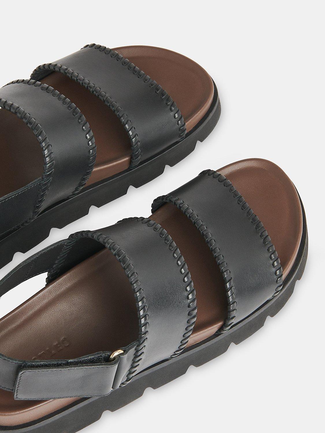 Product image 3 of 4, which shows Whistles Ruben Whipstitch Leather Sandals, Black, 4