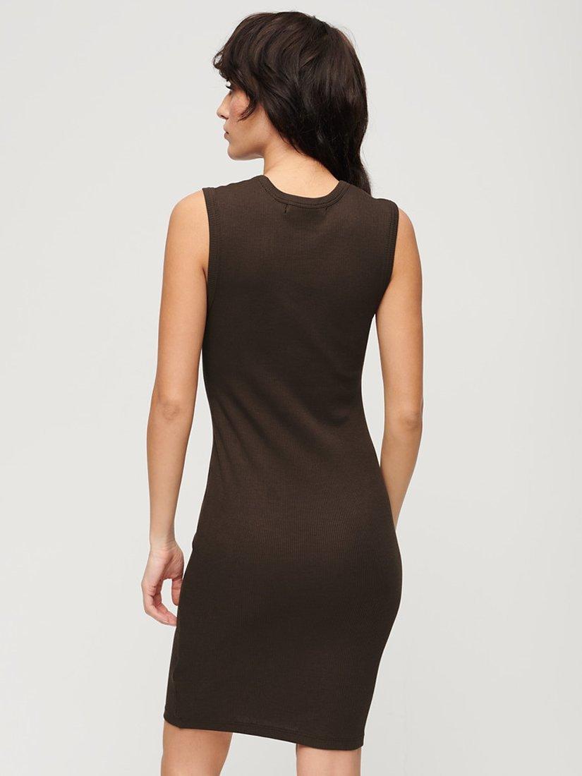 Superdry Rib Bodycon Mini Dress, Dark Brown, 6