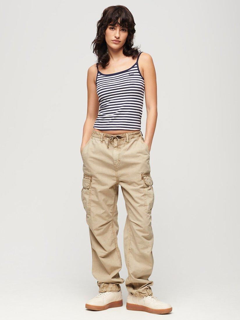 Product image 2 of 6, which shows Superdry Low Rise Parachute Cargo Trousers, Stonewash Brown, W26/L30