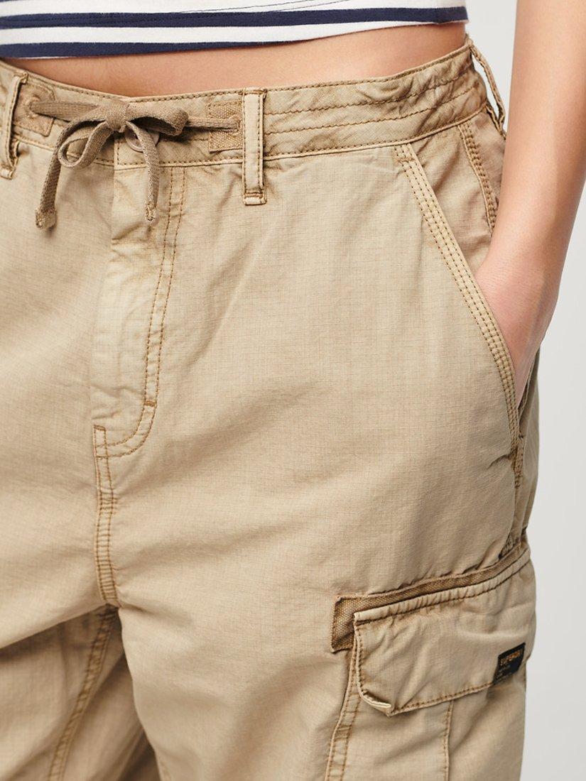 Product image 5 of 6, which shows Superdry Low Rise Parachute Cargo Trousers, Stonewash Brown, W26/L30