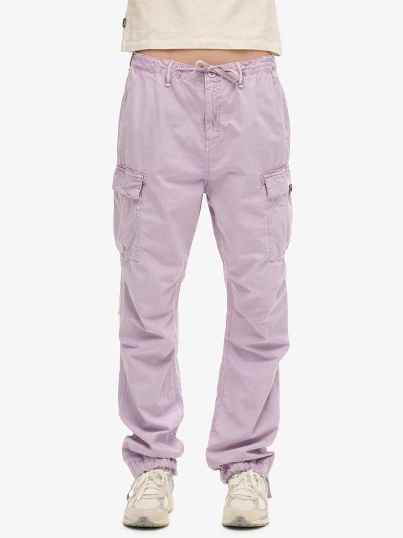 Product image 4 of 5, which shows Superdry Low Rise Parachute Cargo Trousers, Soft Lilac, W26/L30