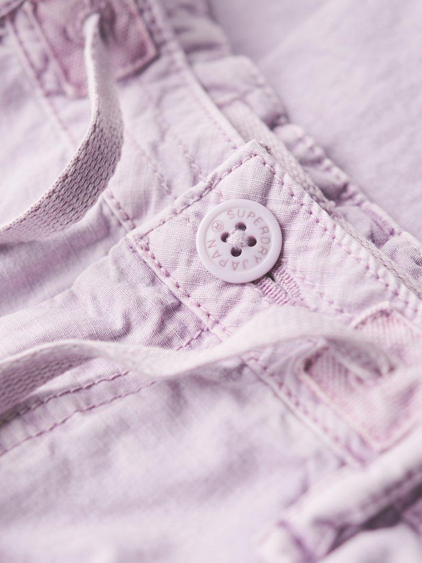 Product image 5 of 5, which shows Superdry Low Rise Parachute Cargo Trousers, Soft Lilac, W26/L30
