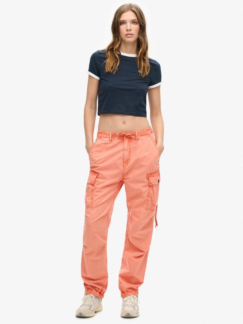 Product image 1 of 6, which shows Superdry Low Rise Parachute Cargo Trousers, Terracotta, W26/L30