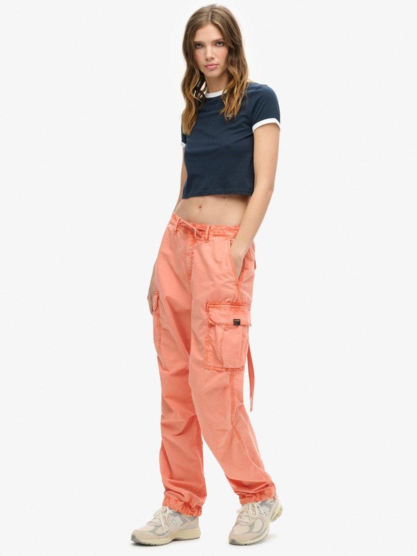 Product image 2 of 6, which shows Superdry Low Rise Parachute Cargo Trousers, Terracotta, W26/L30