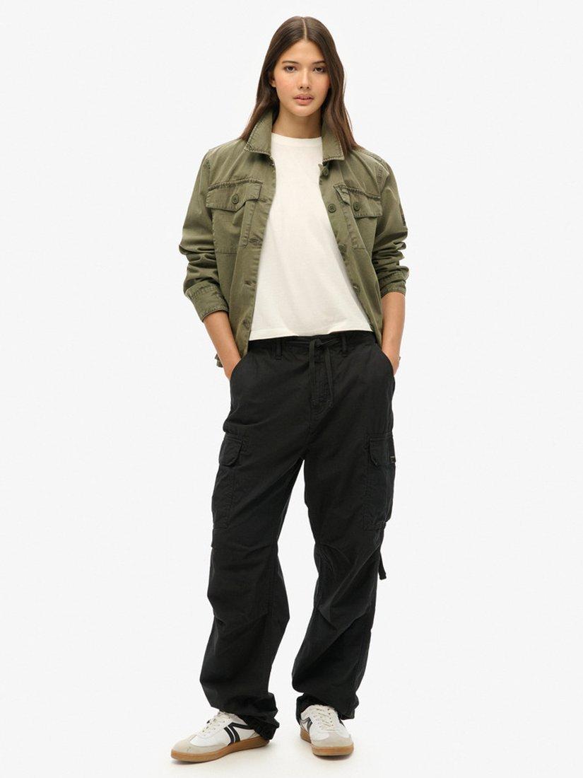 Product image 1 of 7, which shows Superdry Low Rise Parachute Cargo Trousers, Black, W26/L30
