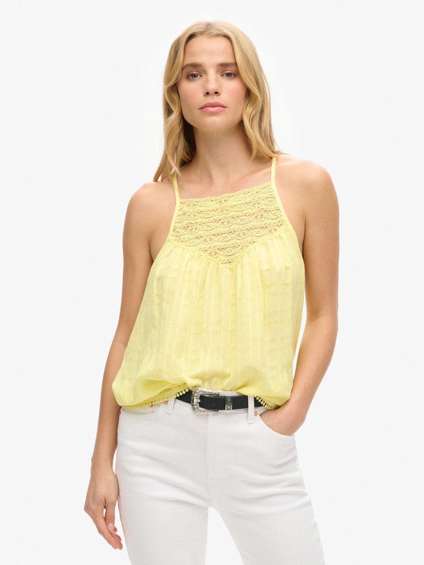 Product image 1 of 5, which shows Superdry Lace Cami Beach Top, Pale Yellow, 6